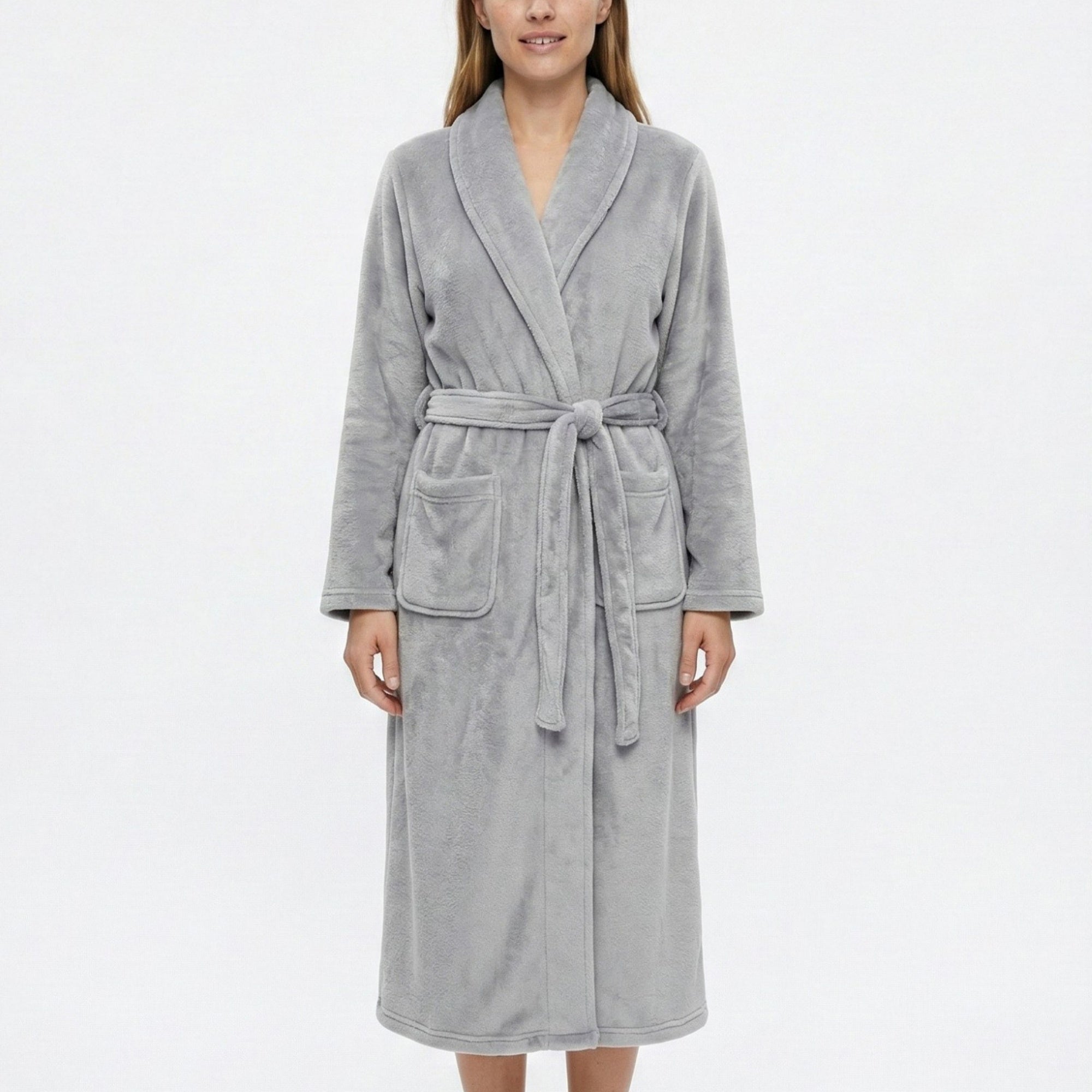 Anna-Kaci Women's Plush Shawl Collar Long Bathrobe with Full Length Wrap Design Adjustable Waist Tie