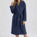 Anna-Kaci Women's Plush Hooded Bathrobe with Textured Cable Pattern Long Wrap Design Adjustable Waist Tie