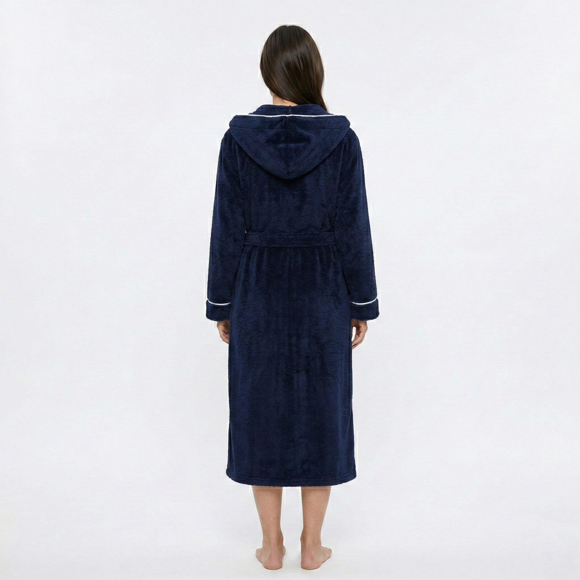 Anna-Kaci Women's Plush Hooded Long Bathrobe with Full Length Wrap Design Adjustable Waist Tie Contrast Trim