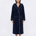 Anna-Kaci Women's Plush Hooded Long Bathrobe with Full Length Wrap Design Adjustable Waist Tie Contrast Trim