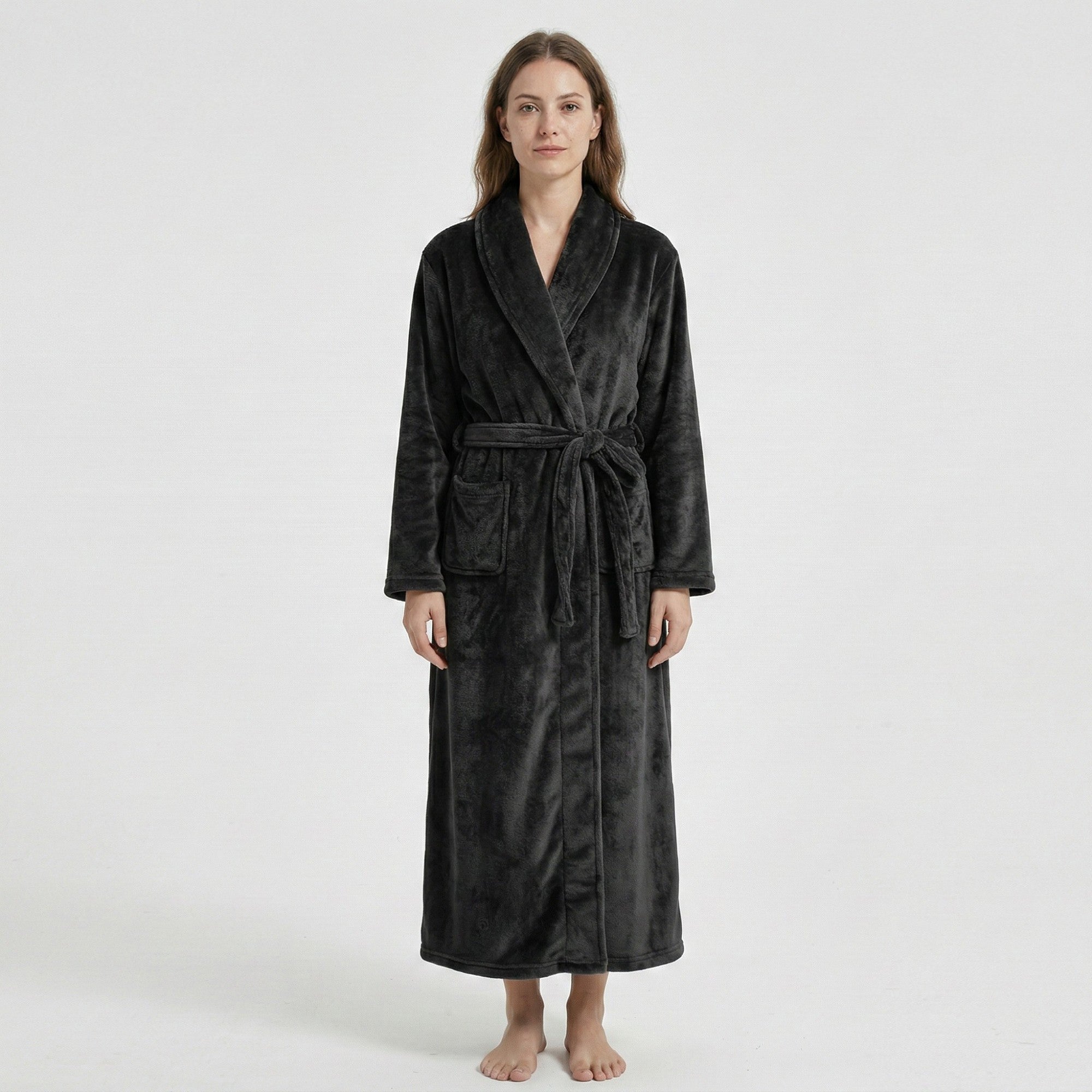 Anna-Kaci Women's Plush Shawl Collar Long Bathrobe with Full Length Wrap Design Adjustable Waist Tie