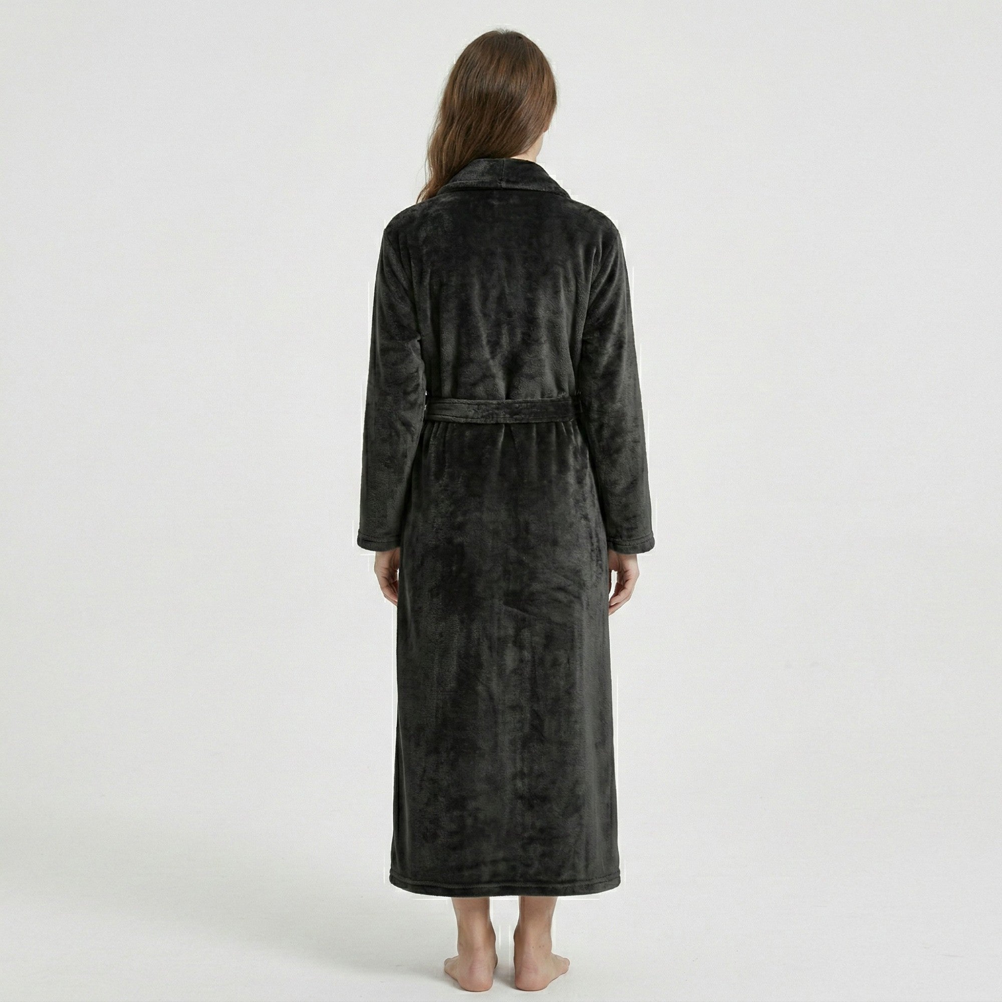 Anna-Kaci Women's Plush Shawl Collar Long Bathrobe with Full Length Wrap Design Adjustable Waist Tie