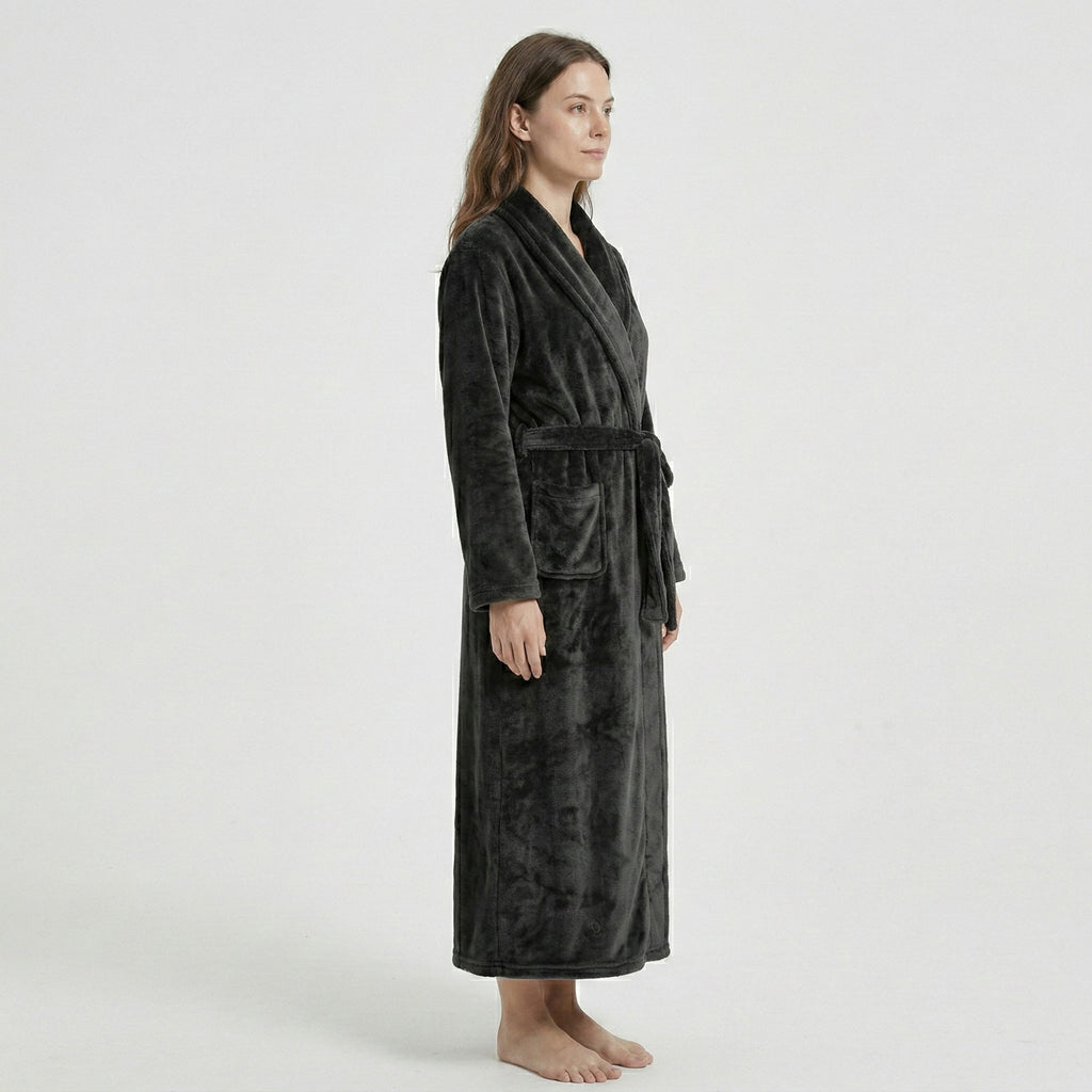 Anna-Kaci Women's Plush Shawl Collar Long Bathrobe with Full Length Wrap Design Adjustable Waist Tie