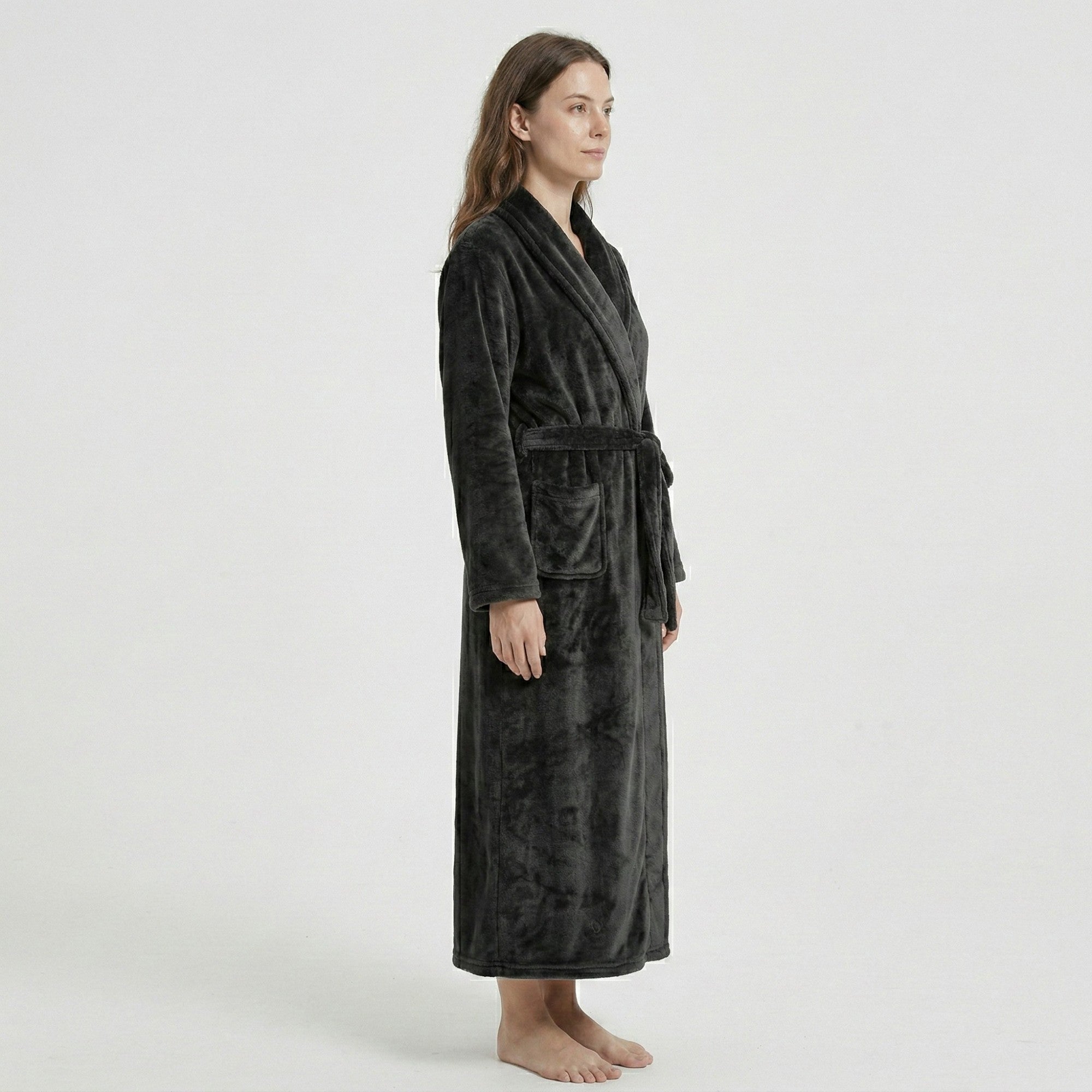 Anna-Kaci Women's Plush Shawl Collar Long Bathrobe with Full Length Wrap Design Adjustable Waist Tie