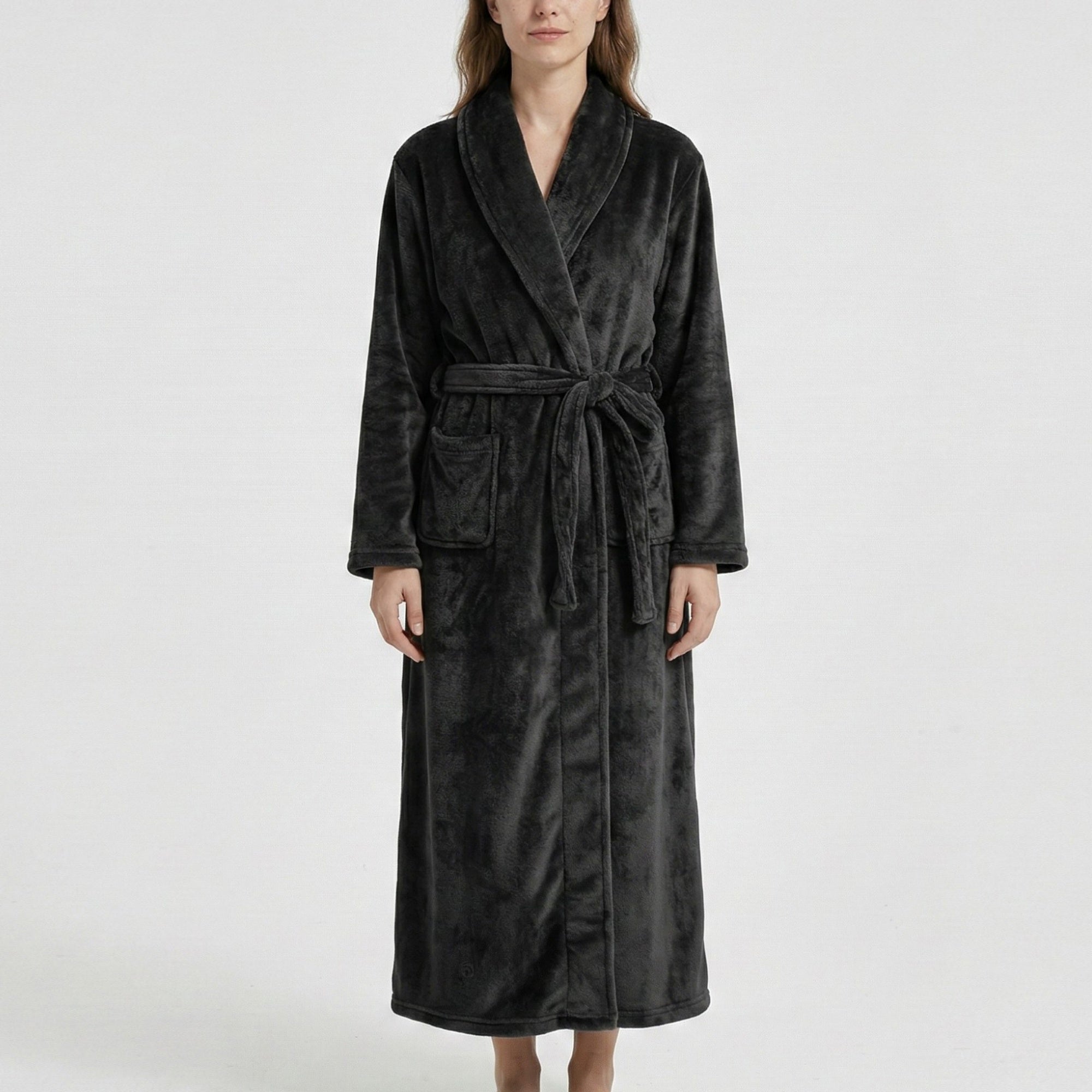 Anna-Kaci Women's Plush Shawl Collar Long Bathrobe with Full Length Wrap Design Adjustable Waist Tie