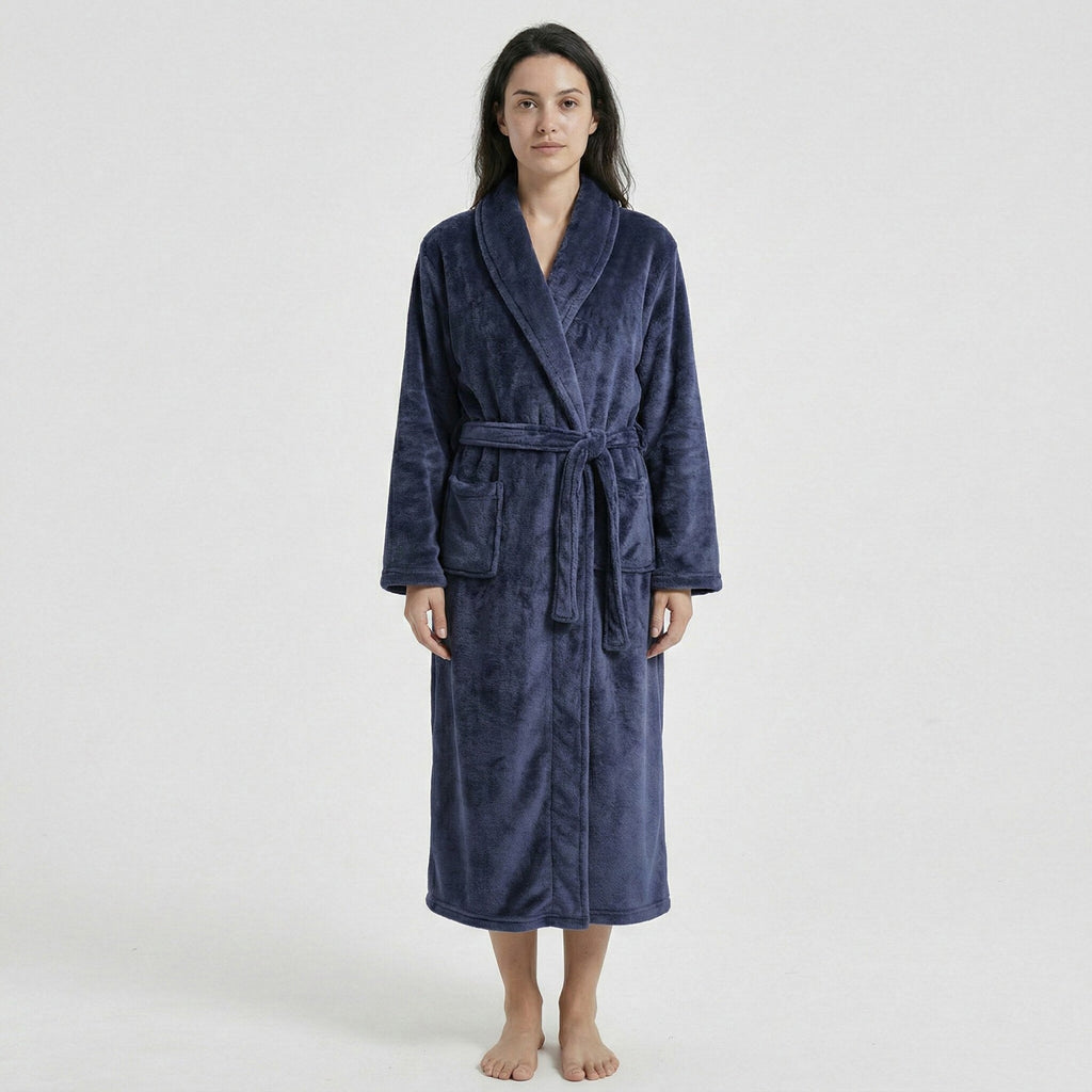 Anna-Kaci Women's Plush Shawl Collar Long Bathrobe with Full Length Wrap Design Adjustable Waist Tie