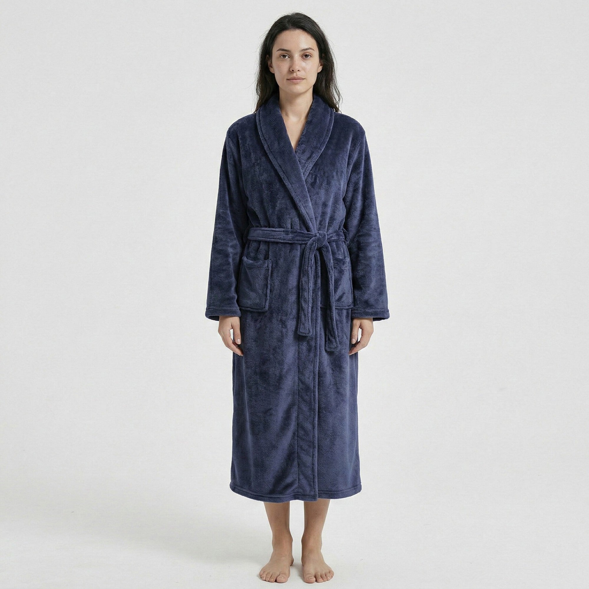 Anna-Kaci Women's Plush Shawl Collar Long Bathrobe with Full Length Wrap Design Adjustable Waist Tie