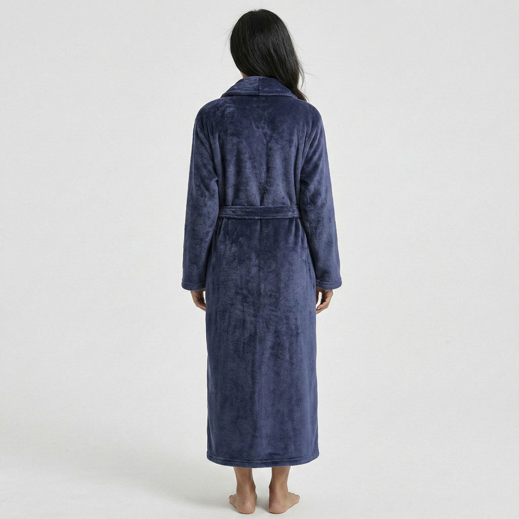 Anna-Kaci Women's Plush Shawl Collar Long Bathrobe with Full Length Wrap Design Adjustable Waist Tie