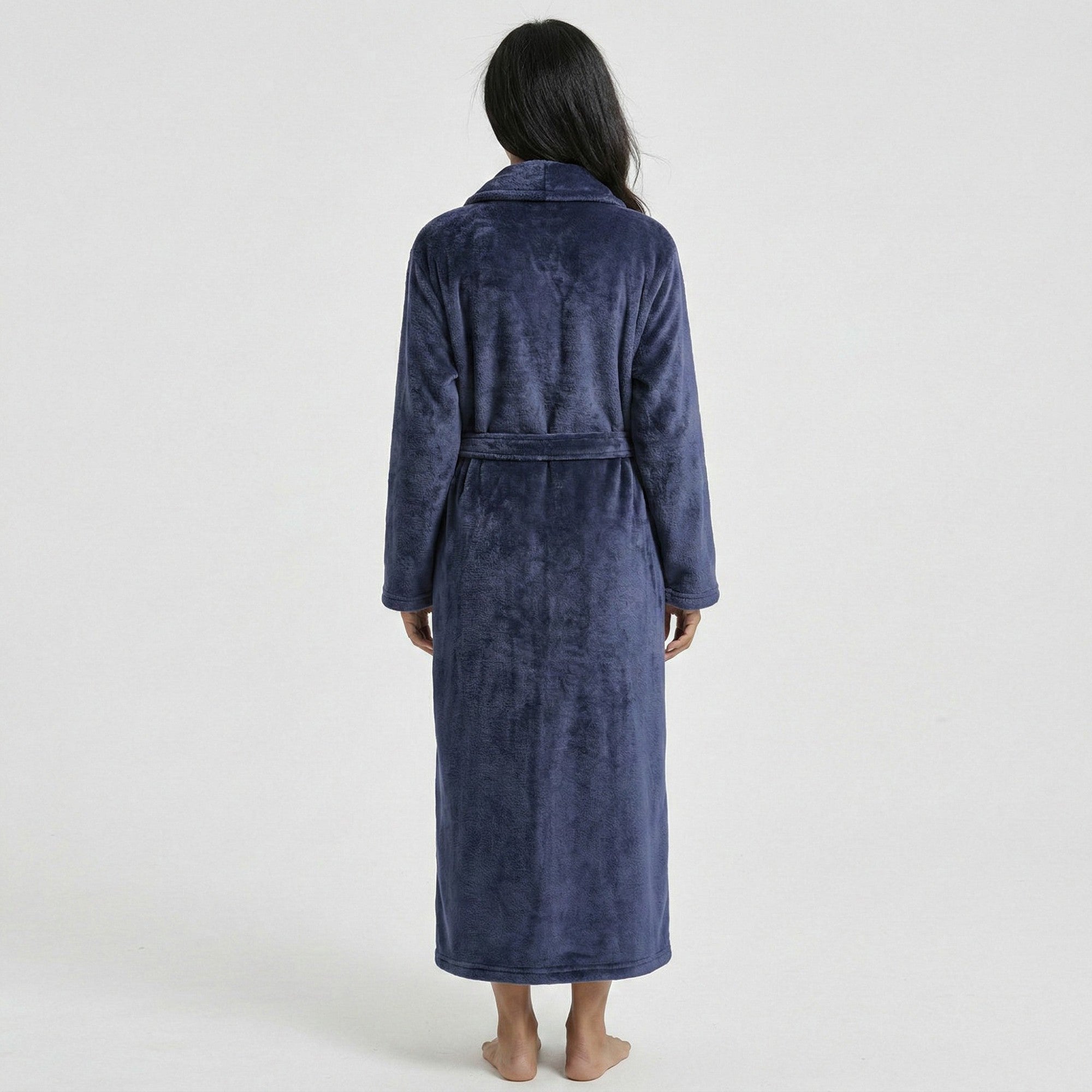 Anna-Kaci Women's Plush Shawl Collar Long Bathrobe with Full Length Wrap Design Adjustable Waist Tie
