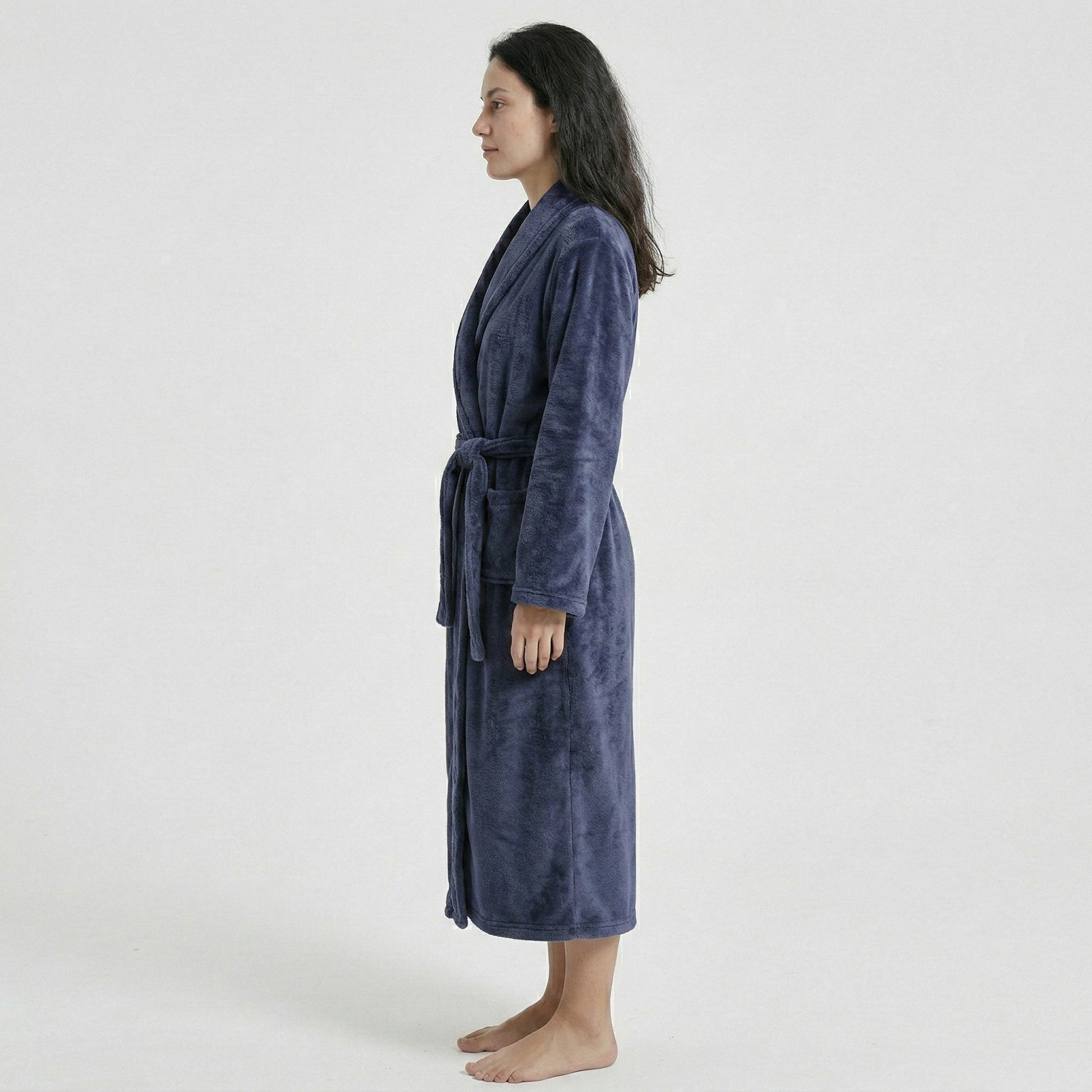 Anna-Kaci Women's Plush Shawl Collar Long Bathrobe with Full Length Wrap Design Adjustable Waist Tie