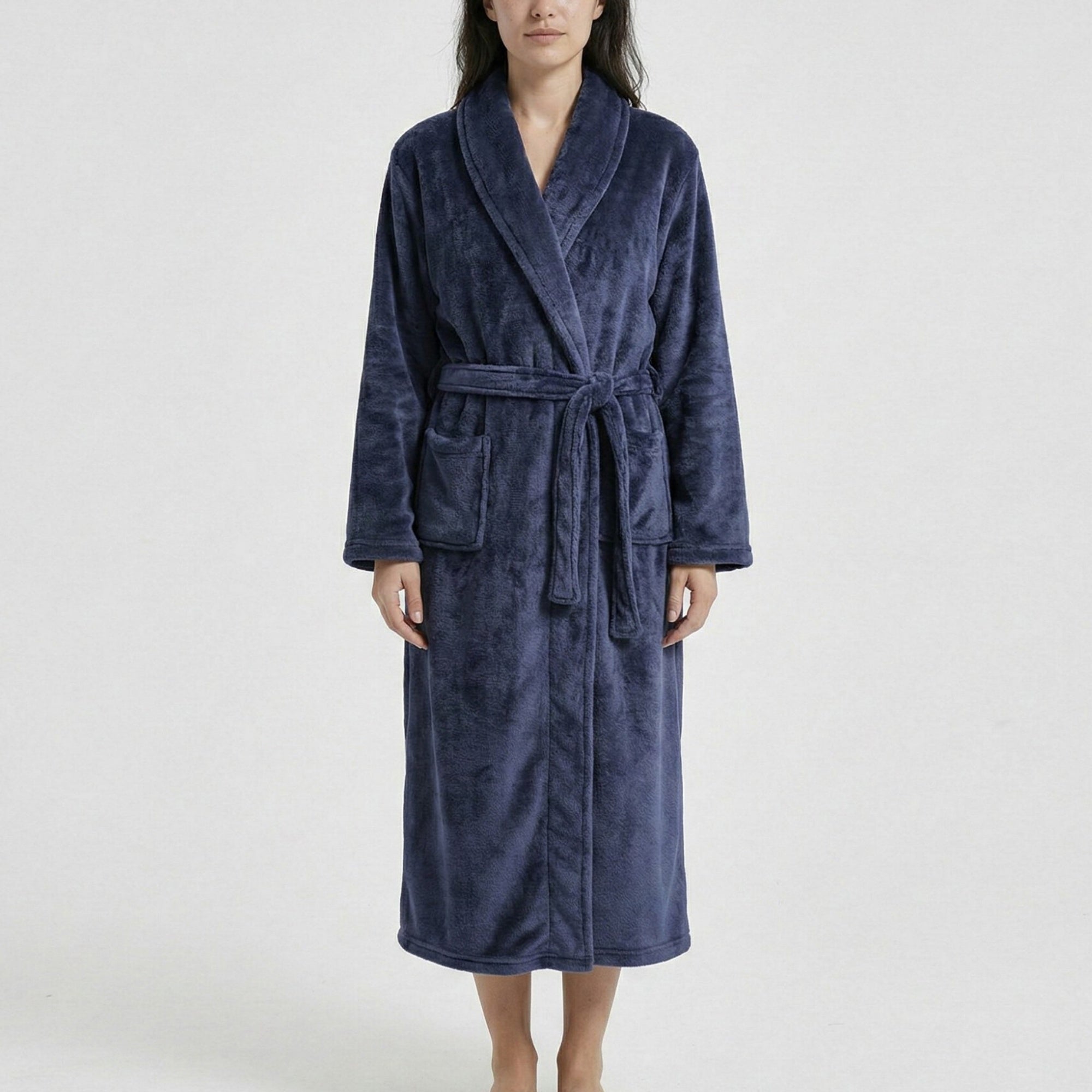 Anna-Kaci Women's Plush Shawl Collar Long Bathrobe with Full Length Wrap Design Adjustable Waist Tie
