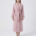 Anna-Kaci Plush Long Sleeve Shawl Collar Bathrobe with Contrast Trim and Adjustable Waist Tie Belt