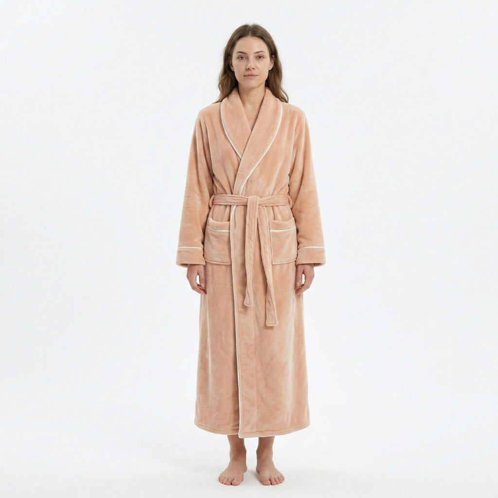 Anna-Kaci Plush Long Sleeve Wrap Bathrobe with Waist Tie Belt and Front Patch Pockets