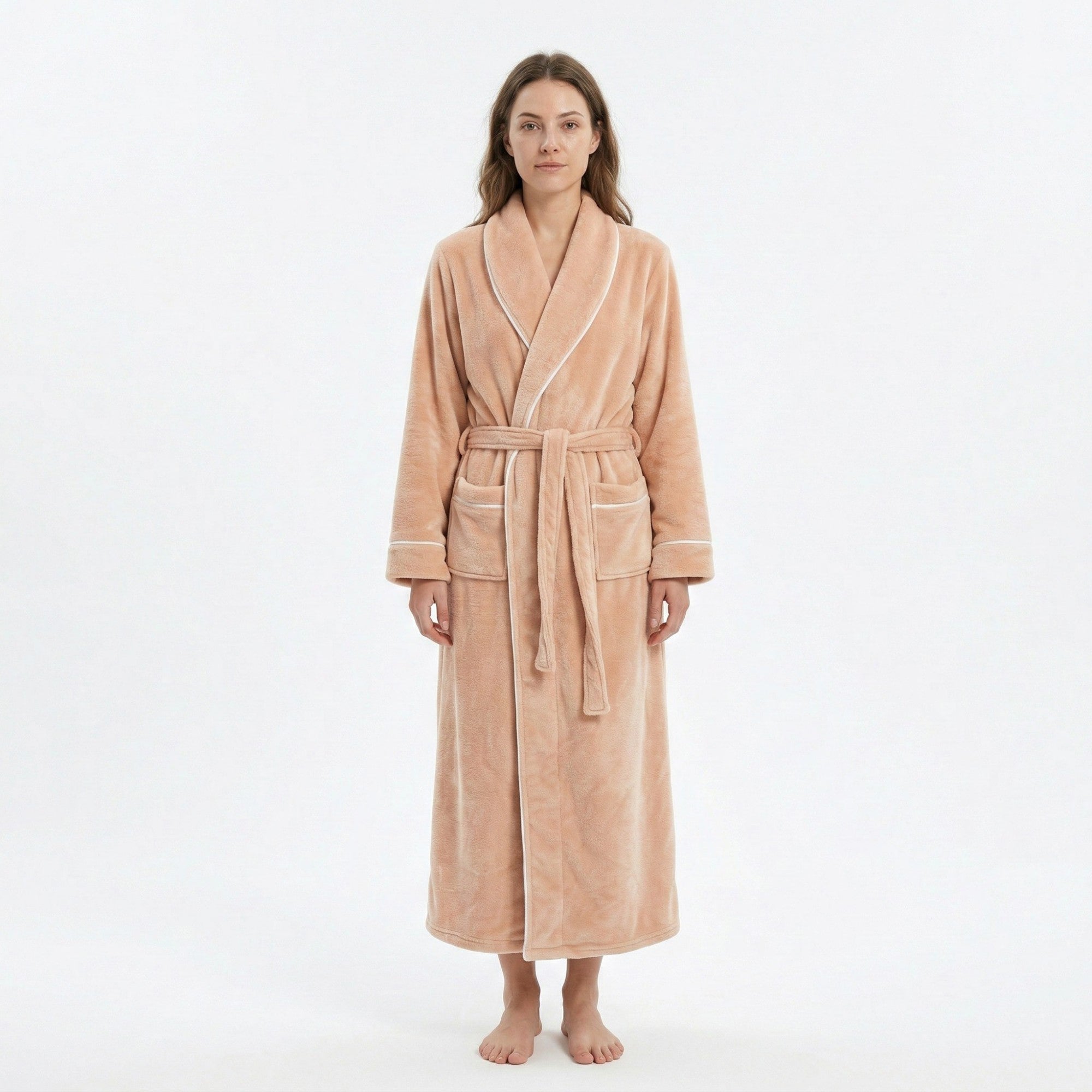Anna-Kaci Plush Long Sleeve Wrap Bathrobe with Waist Tie Belt and Front Patch Pockets