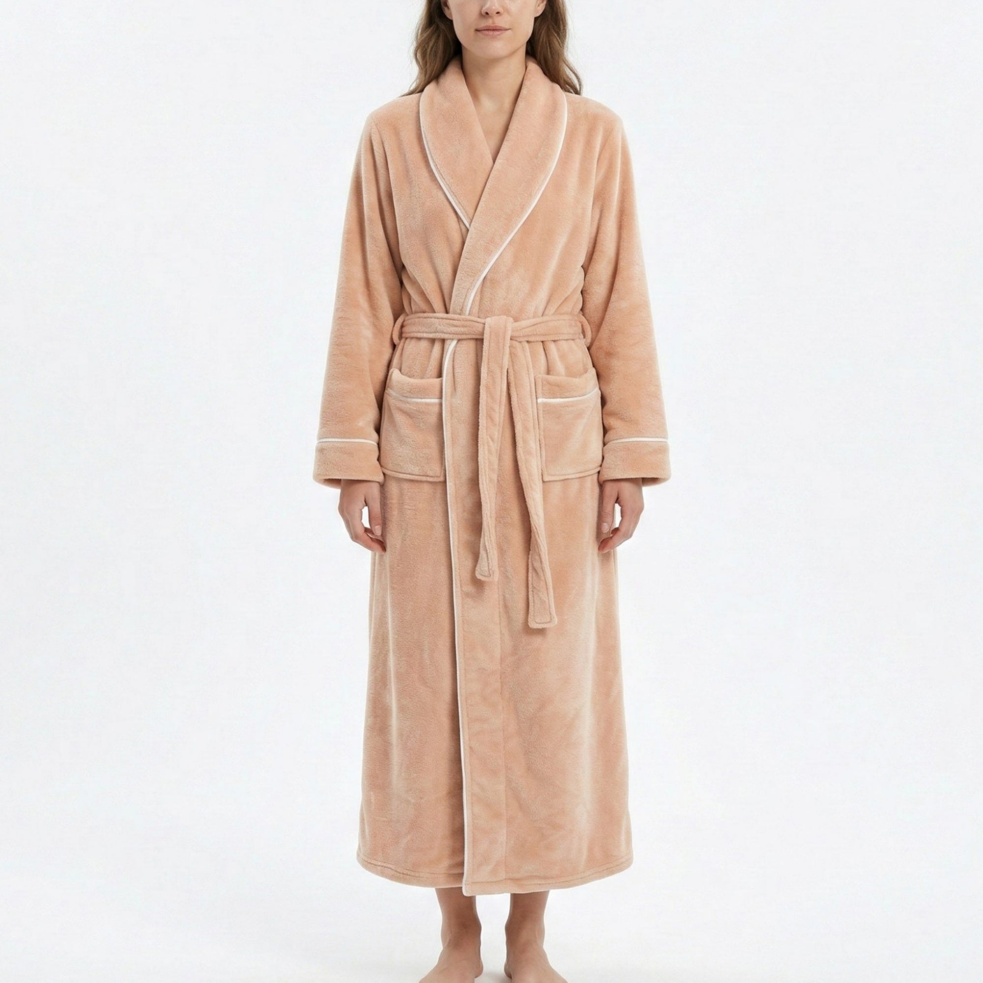 Anna-Kaci Plush Long Sleeve Wrap Bathrobe with Waist Tie Belt and Front Patch Pockets