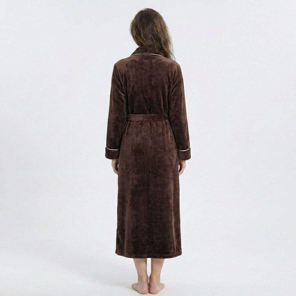 Anna-Kaci Plush Long Sleeve Wrap Bathrobe with Waist Tie Belt and Front Patch Pockets