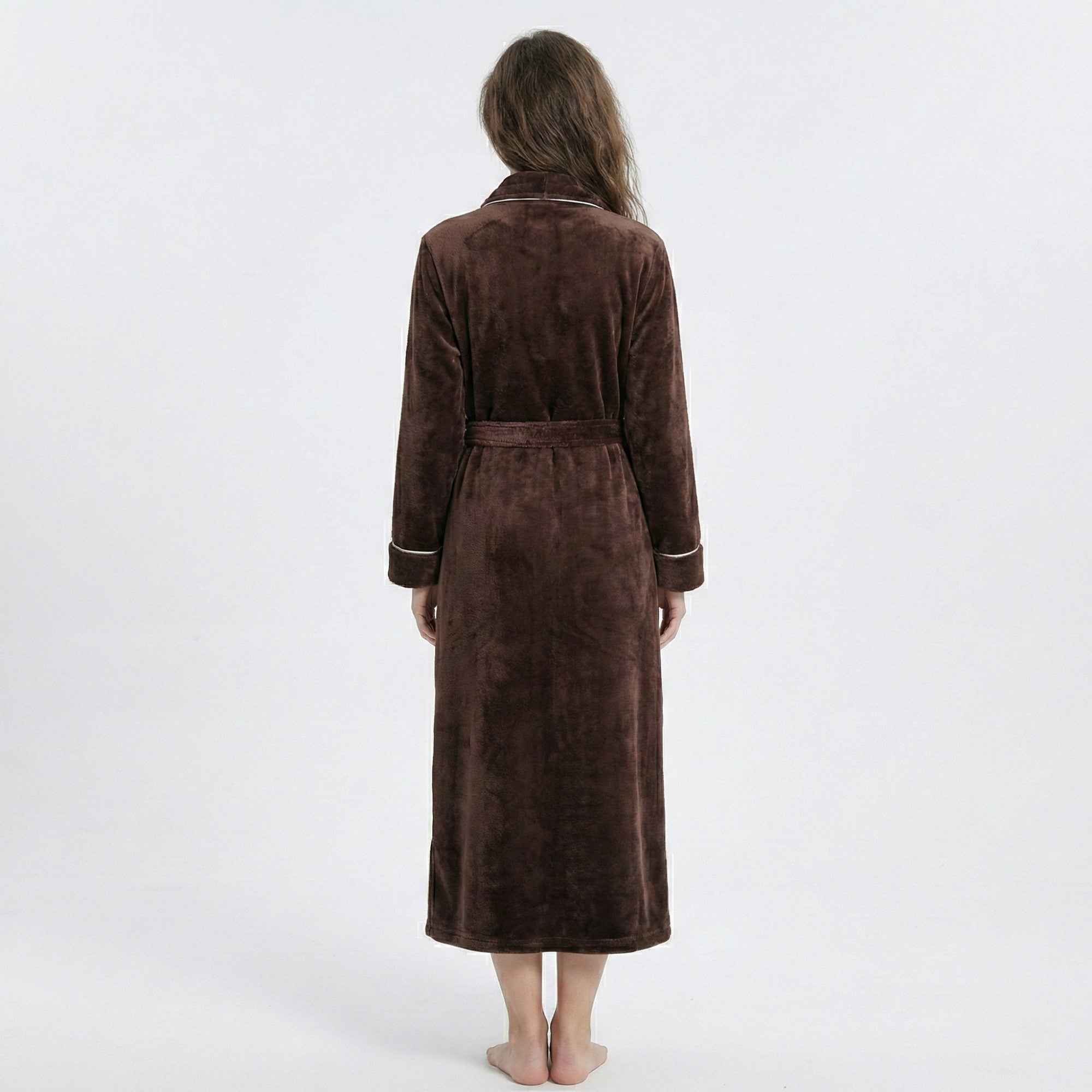 Anna-Kaci Plush Long Sleeve Wrap Bathrobe with Waist Tie Belt and Front Patch Pockets