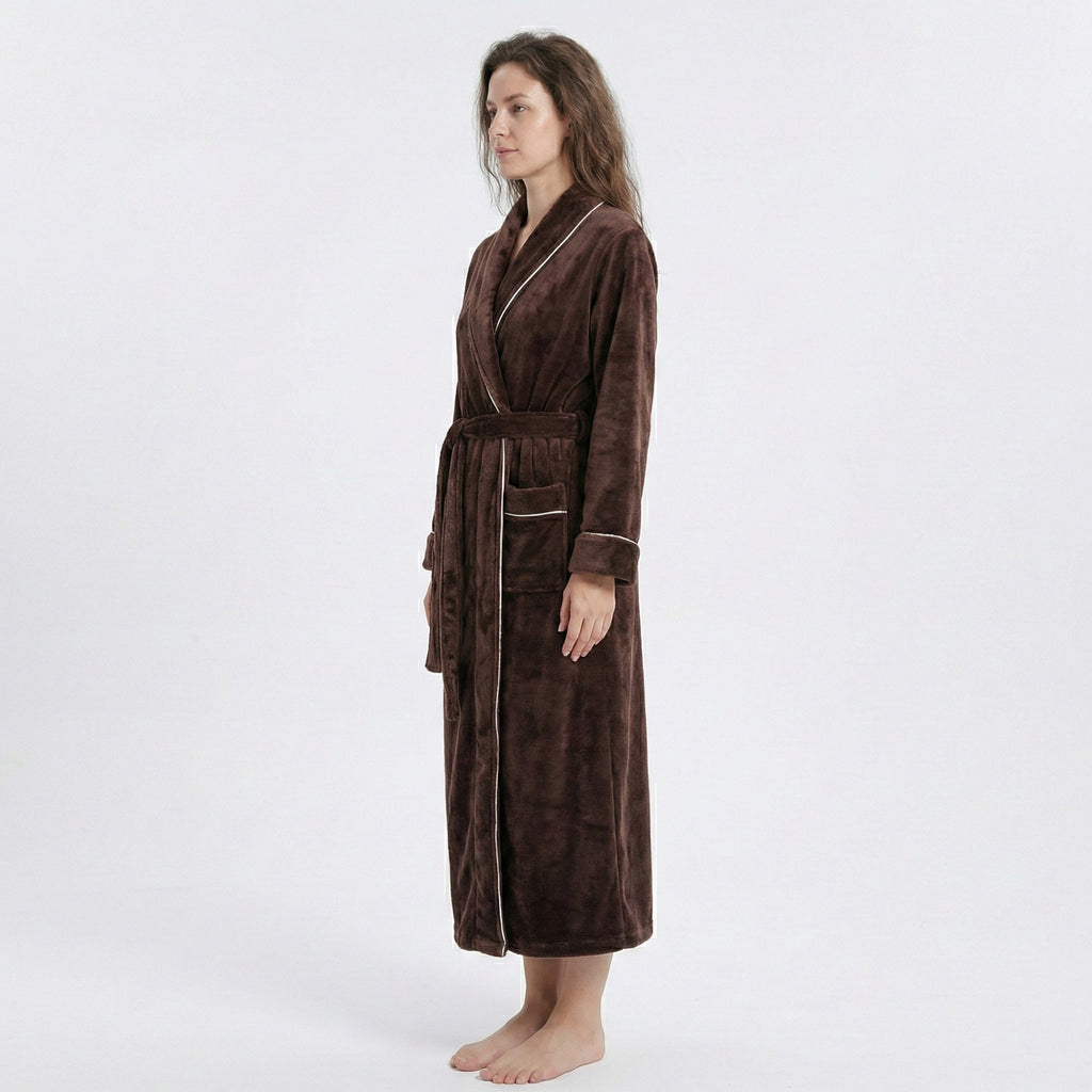 Anna-Kaci Plush Long Sleeve Wrap Bathrobe with Waist Tie Belt and Front Patch Pockets