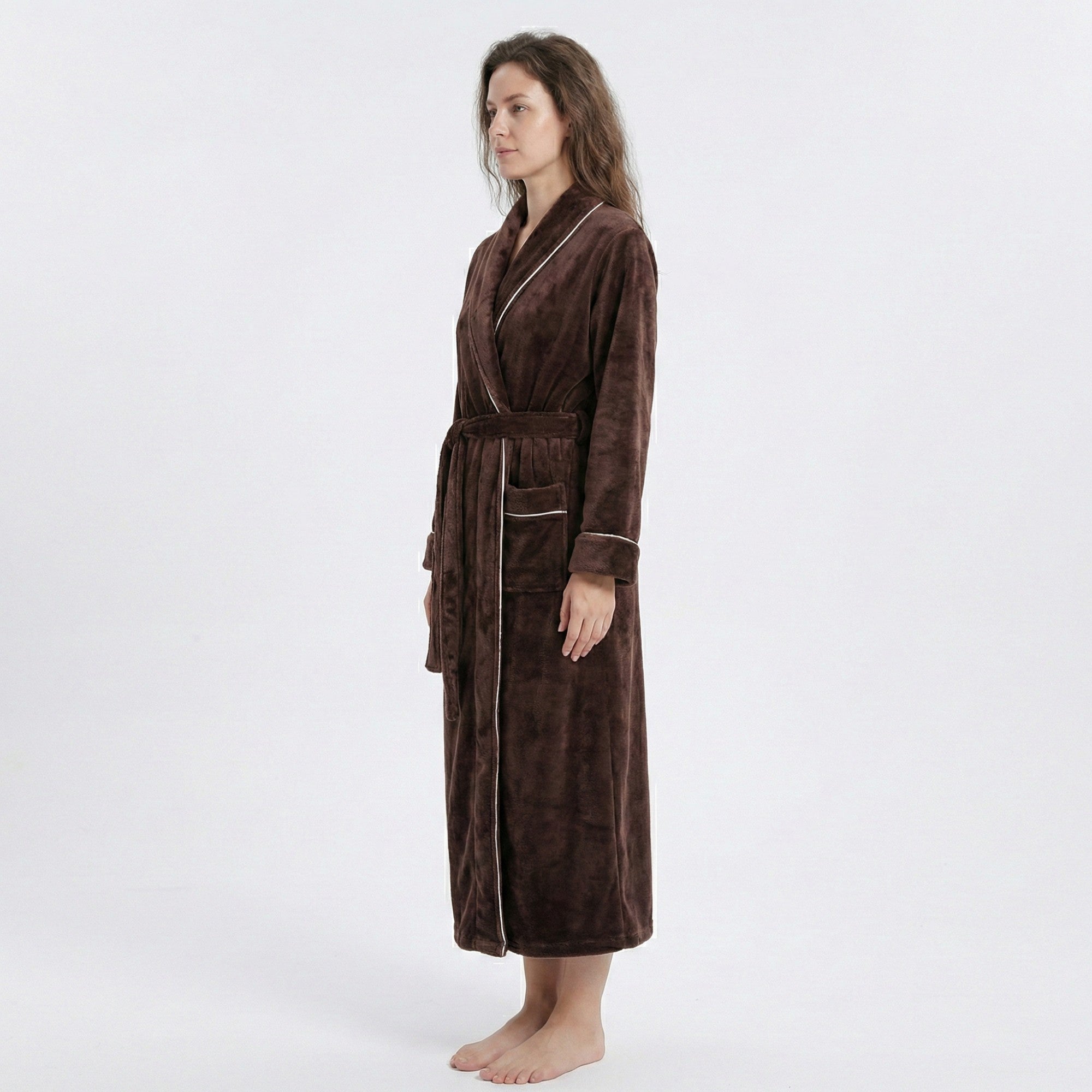 Anna-Kaci Plush Long Sleeve Wrap Bathrobe with Waist Tie Belt and Front Patch Pockets