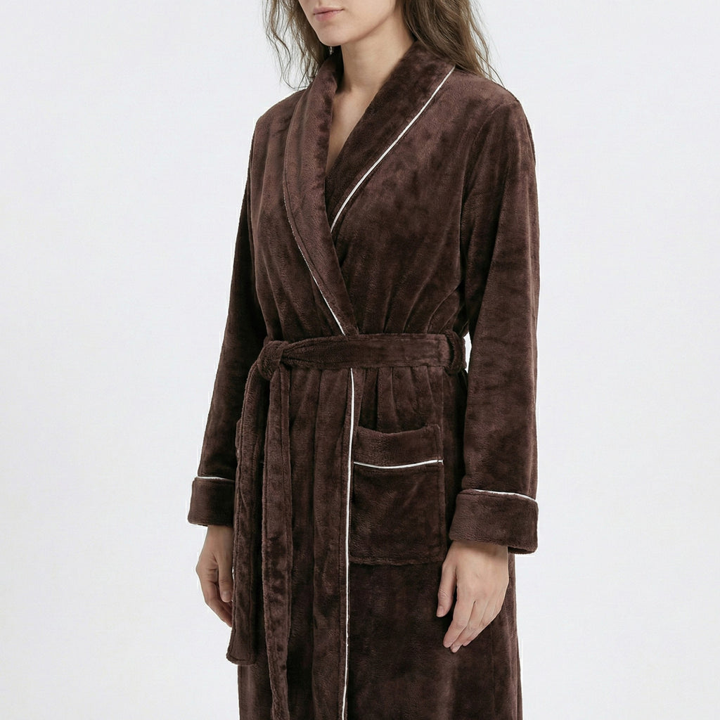 Anna-Kaci Plush Long Sleeve Wrap Bathrobe with Waist Tie Belt and Front Patch Pockets