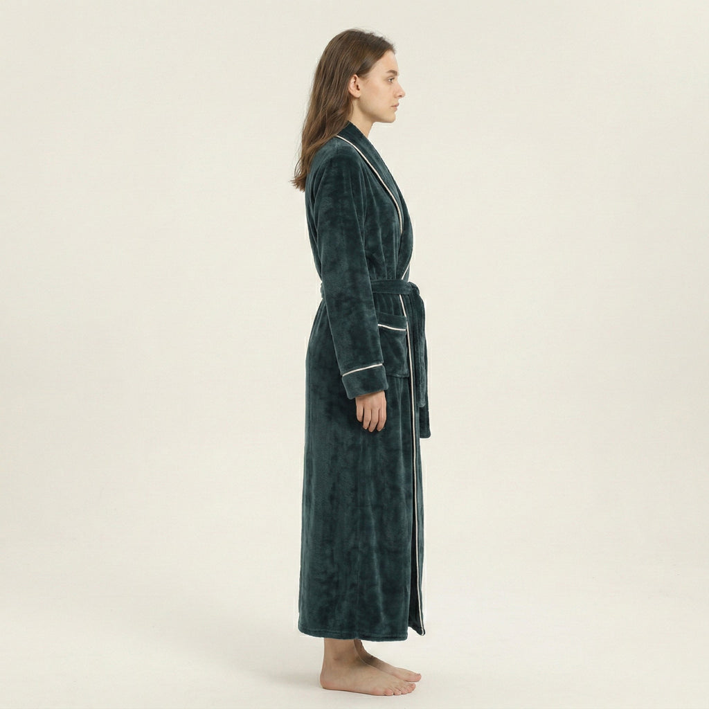 Anna-Kaci Plush Long Sleeve Wrap Bathrobe with Waist Tie Belt and Front Patch Pockets