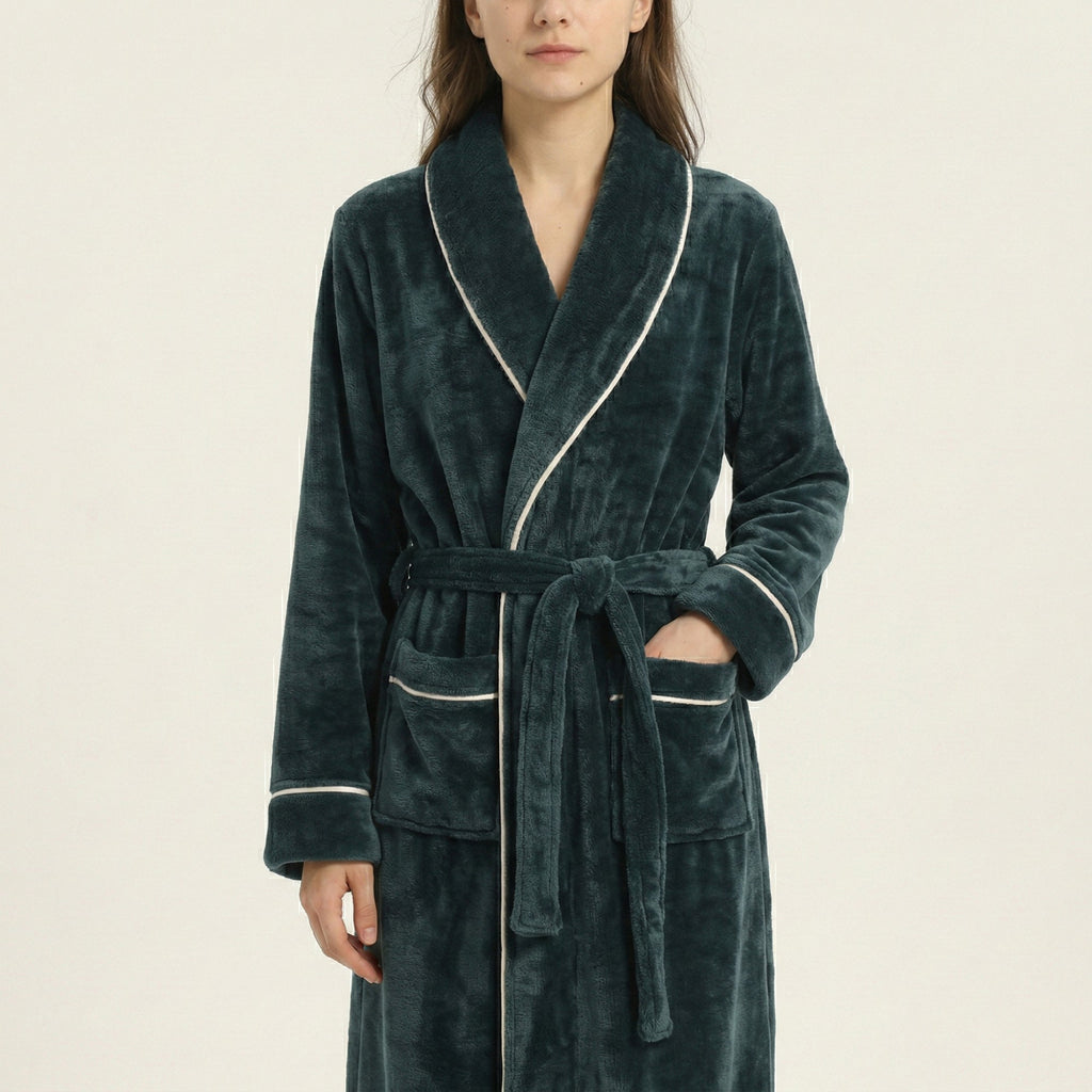 Anna-Kaci Plush Long Sleeve Wrap Bathrobe with Waist Tie Belt and Front Patch Pockets