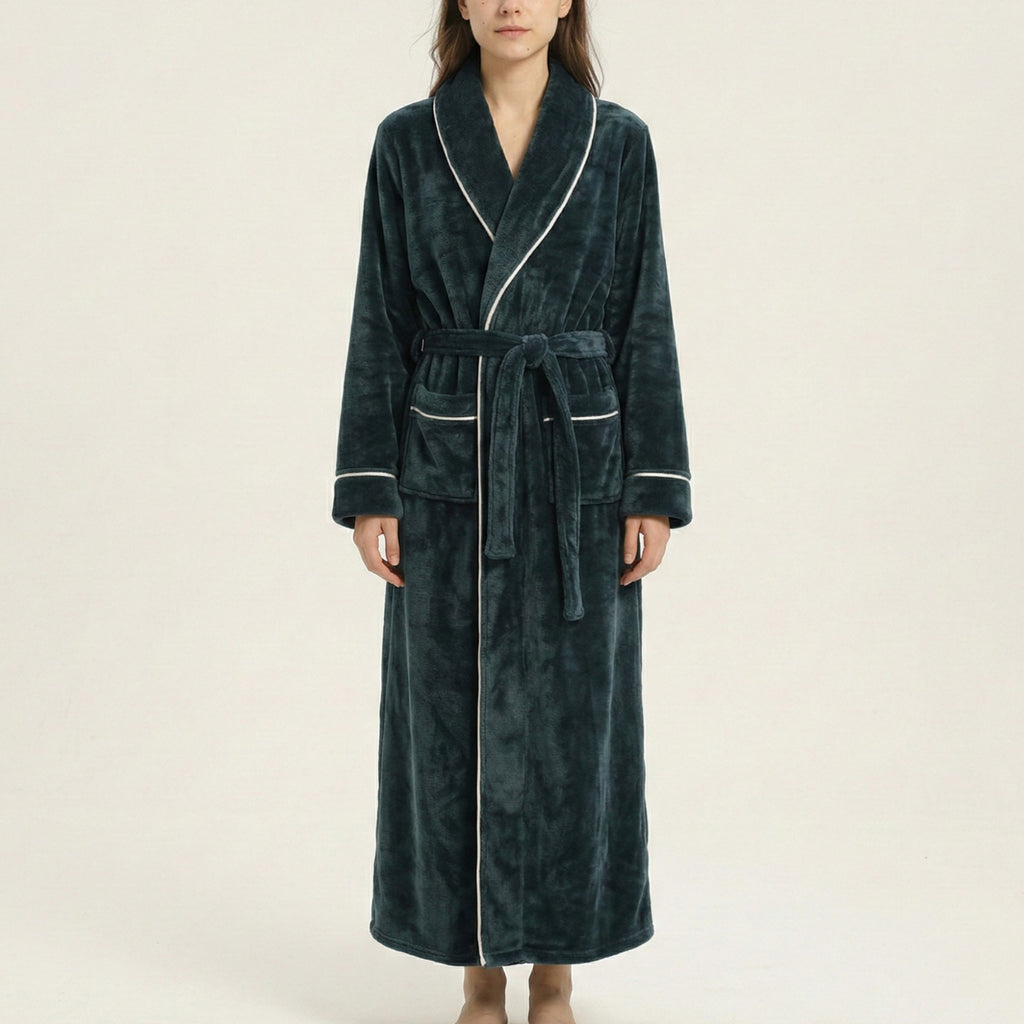 Anna-Kaci Plush Long Sleeve Wrap Bathrobe with Waist Tie Belt and Front Patch Pockets