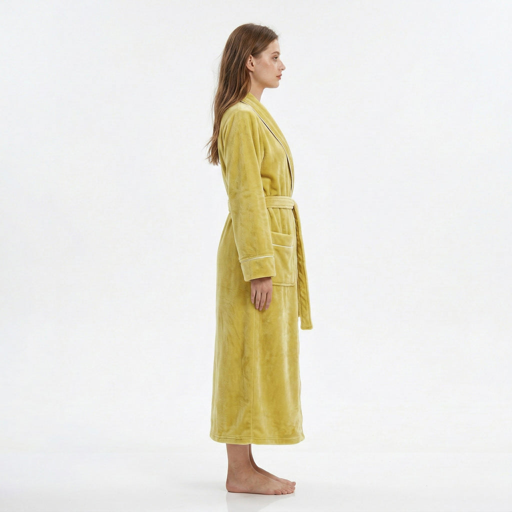 Anna-Kaci Plush Long Sleeve Wrap Bathrobe with Waist Tie Belt and Front Patch Pockets