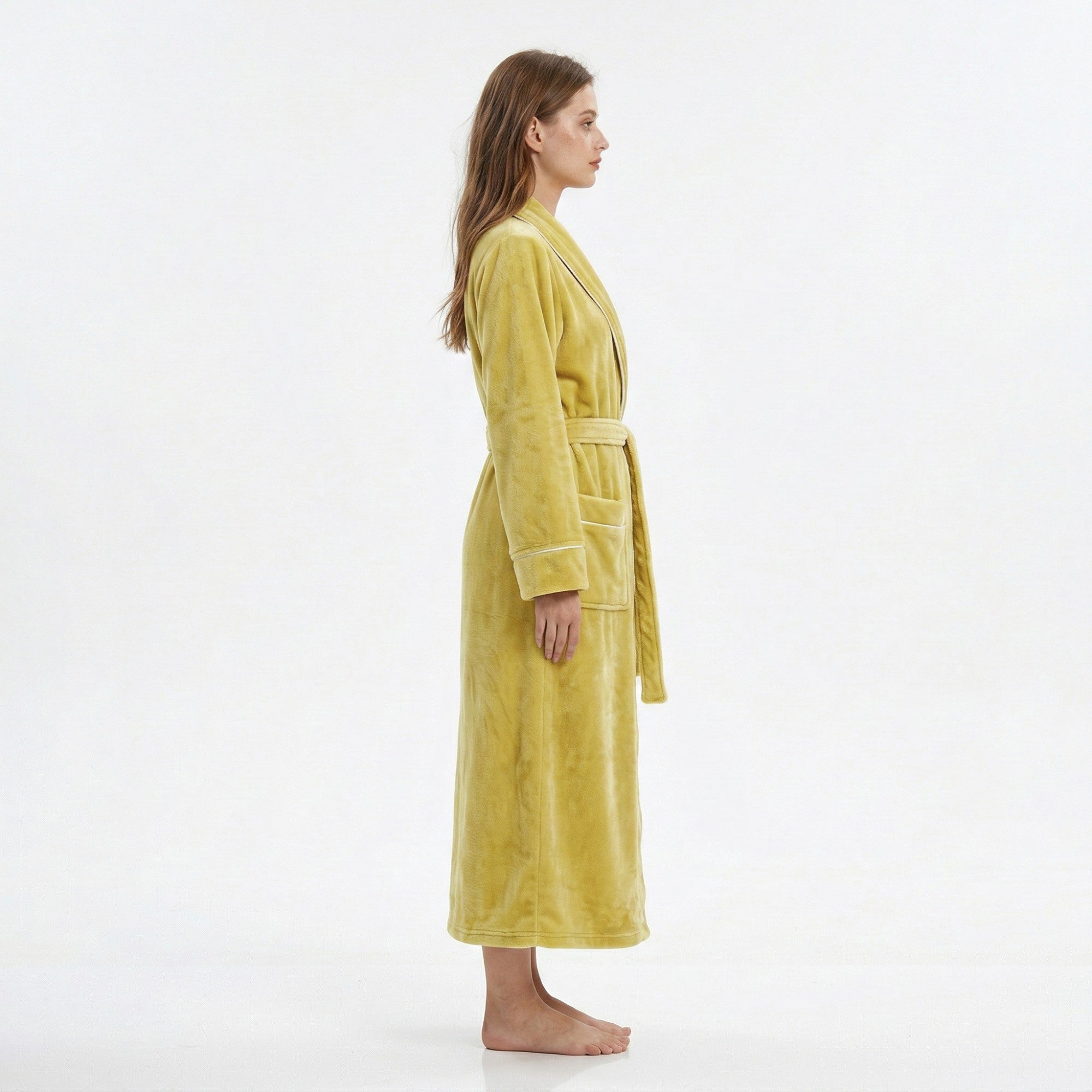 Anna-Kaci Plush Long Sleeve Wrap Bathrobe with Waist Tie Belt and Front Patch Pockets
