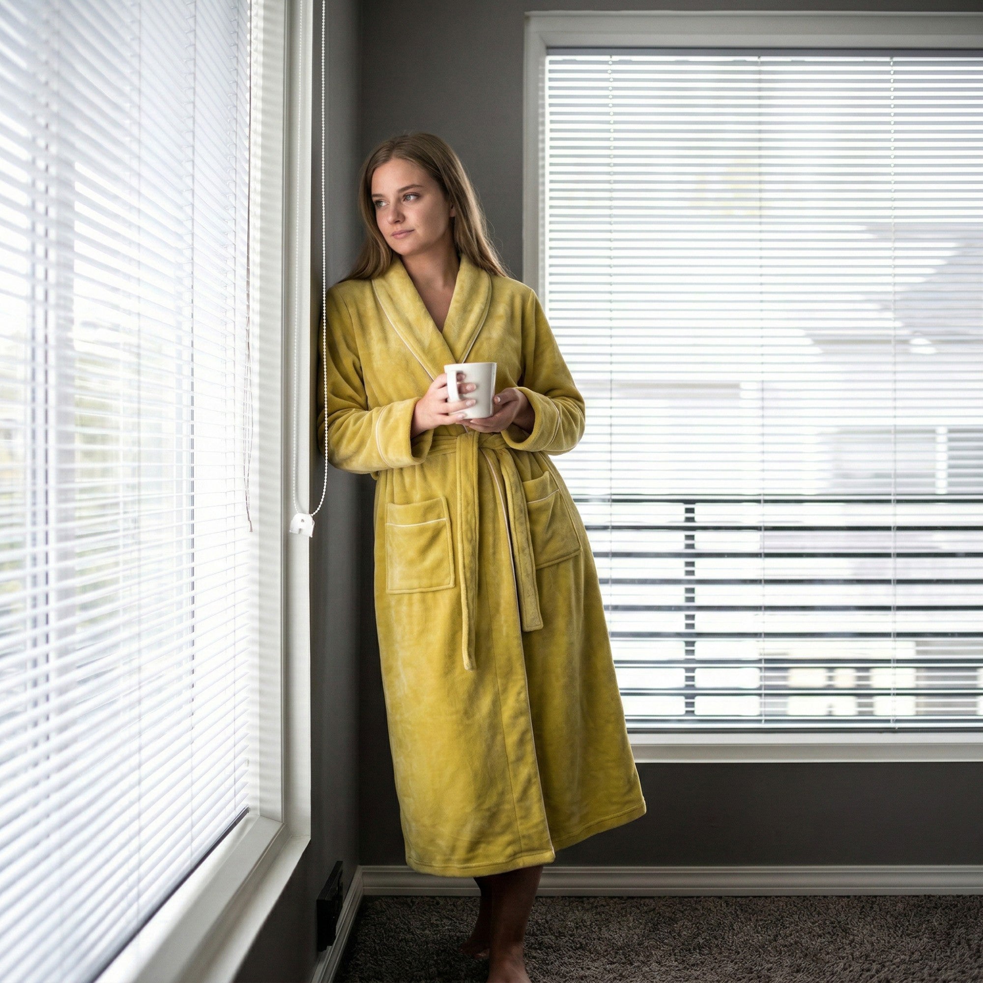 Anna-Kaci Plush Long Sleeve Wrap Bathrobe with Waist Tie Belt and Front Patch Pockets