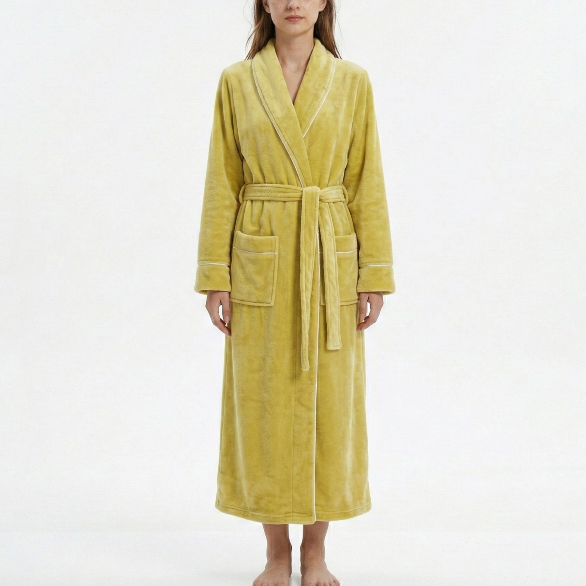 Anna-Kaci Plush Long Sleeve Wrap Bathrobe with Waist Tie Belt and Front Patch Pockets