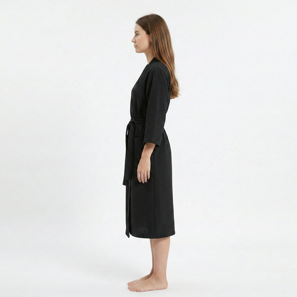Anna-Kaci Women's Textured Knit Wrap Bathrobe with Three Quarter Sleeves Adjustable Waist Tie