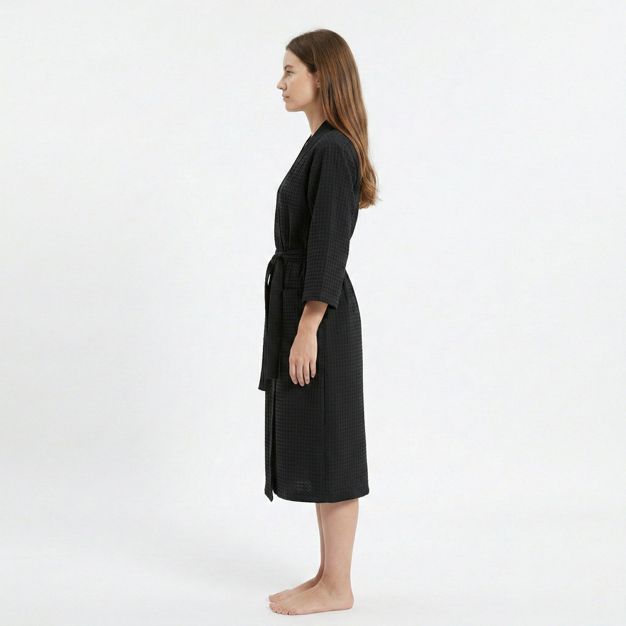 Anna-Kaci Women's Textured Knit Wrap Bathrobe with Three Quarter Sleeves Adjustable Waist Tie