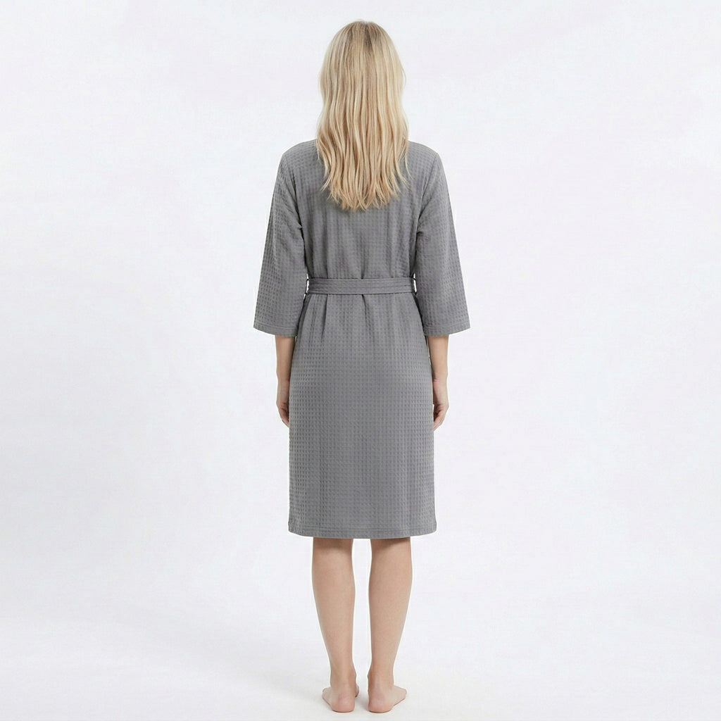 Anna-Kaci Women's Textured Knit Wrap Bathrobe with Three Quarter Sleeves Adjustable Waist Tie