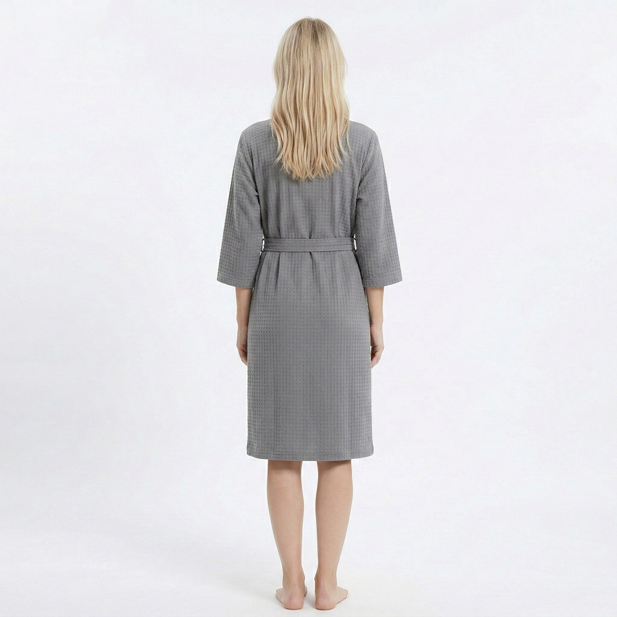 Anna-Kaci Women's Textured Knit Wrap Bathrobe with Three Quarter Sleeves Adjustable Waist Tie