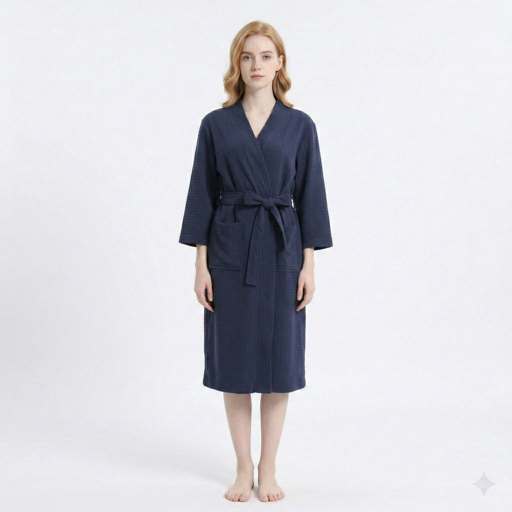Anna-Kaci Women's Textured Knit Wrap Bathrobe with Three Quarter Sleeves Adjustable Waist Tie