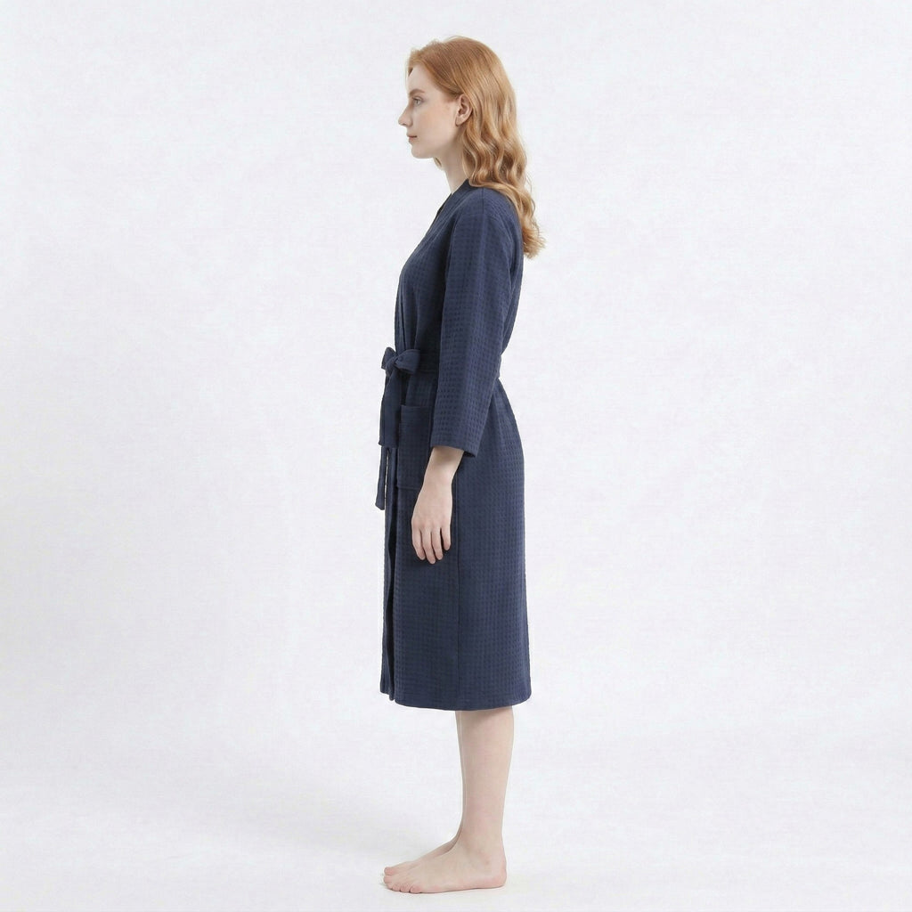 Anna-Kaci Women's Textured Knit Wrap Bathrobe with Three Quarter Sleeves Adjustable Waist Tie