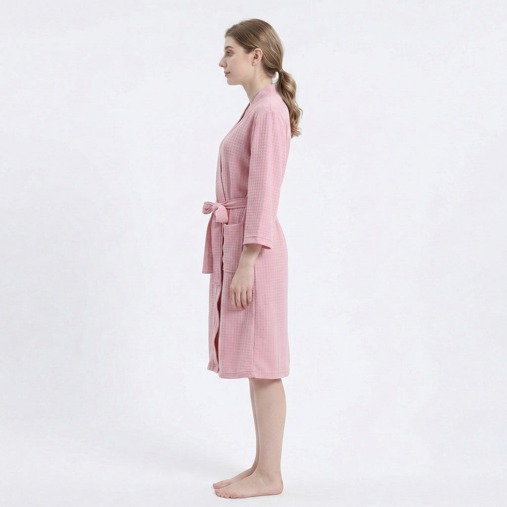 Anna-Kaci Women's Textured Knit Wrap Bathrobe with Three Quarter Sleeves Adjustable Waist Tie