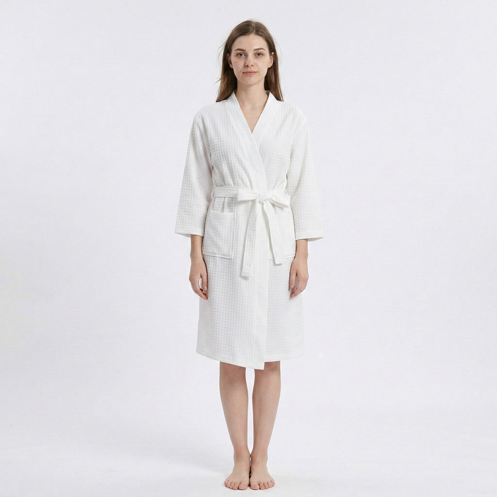 Anna-Kaci Women's Textured Knit Wrap Bathrobe with Three Quarter Sleeves Adjustable Waist Tie