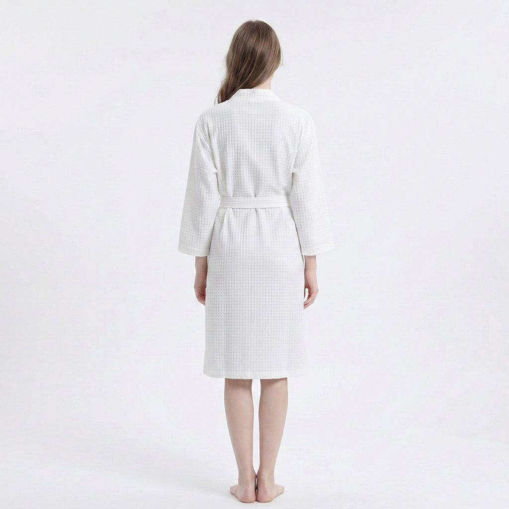 Anna-Kaci Women's Textured Knit Wrap Bathrobe with Three Quarter Sleeves Adjustable Waist Tie