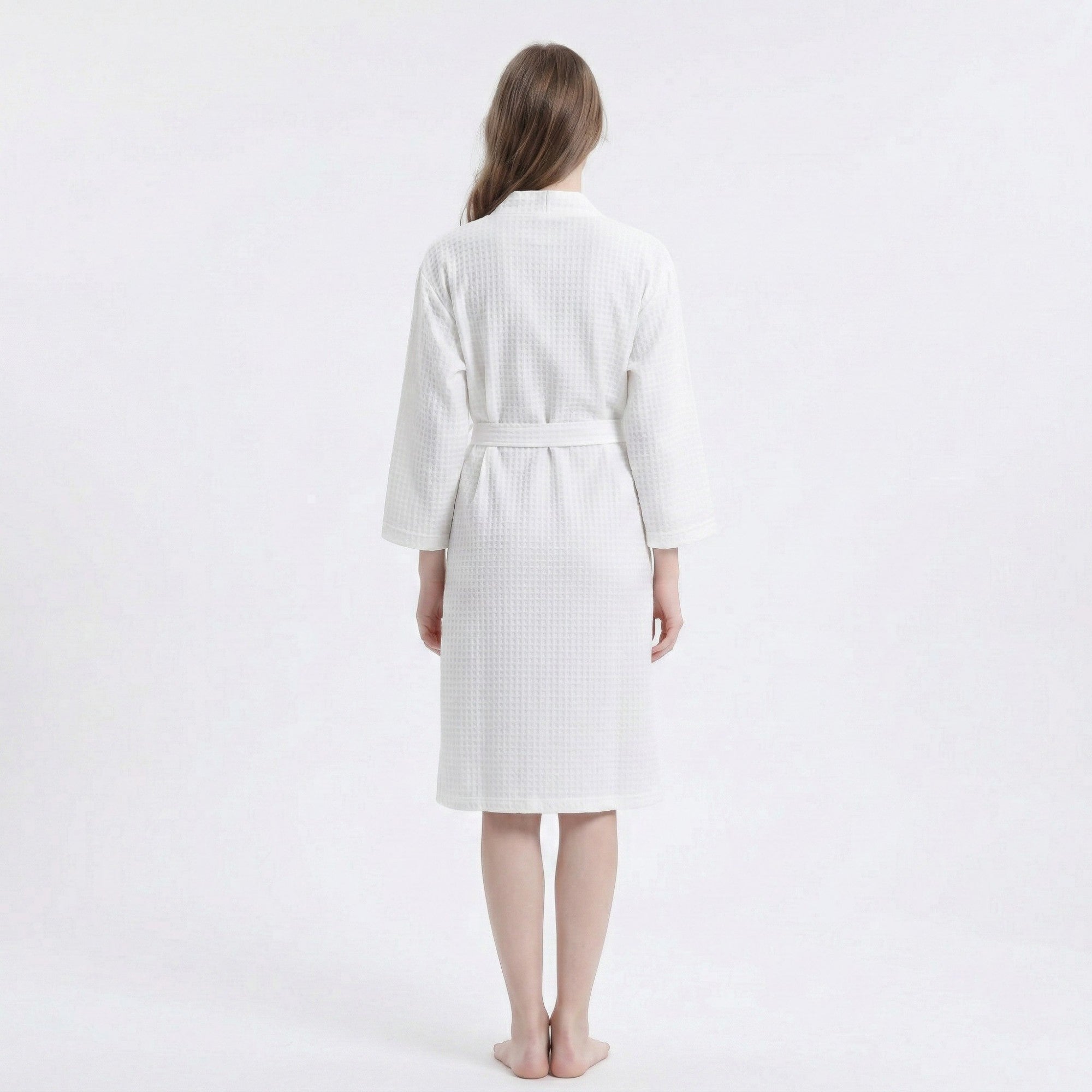 Anna-Kaci Women's Textured Knit Wrap Bathrobe with Three Quarter Sleeves Adjustable Waist Tie