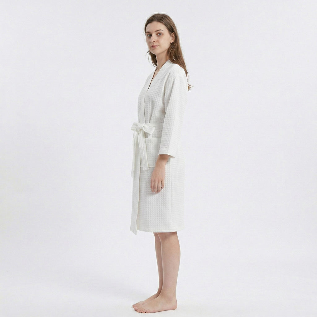Anna-Kaci Women's Textured Knit Wrap Bathrobe with Three Quarter Sleeves Adjustable Waist Tie