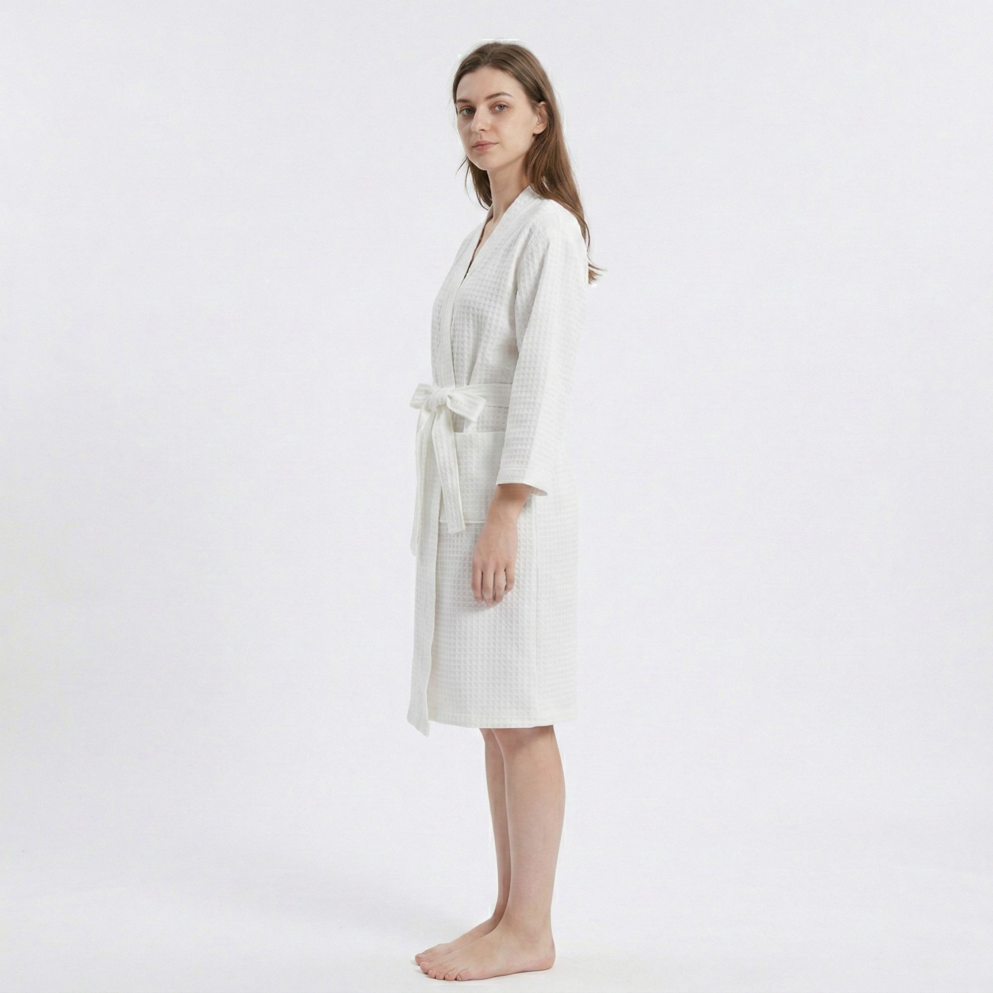 Anna-Kaci Women's Textured Knit Wrap Bathrobe with Three Quarter Sleeves Adjustable Waist Tie