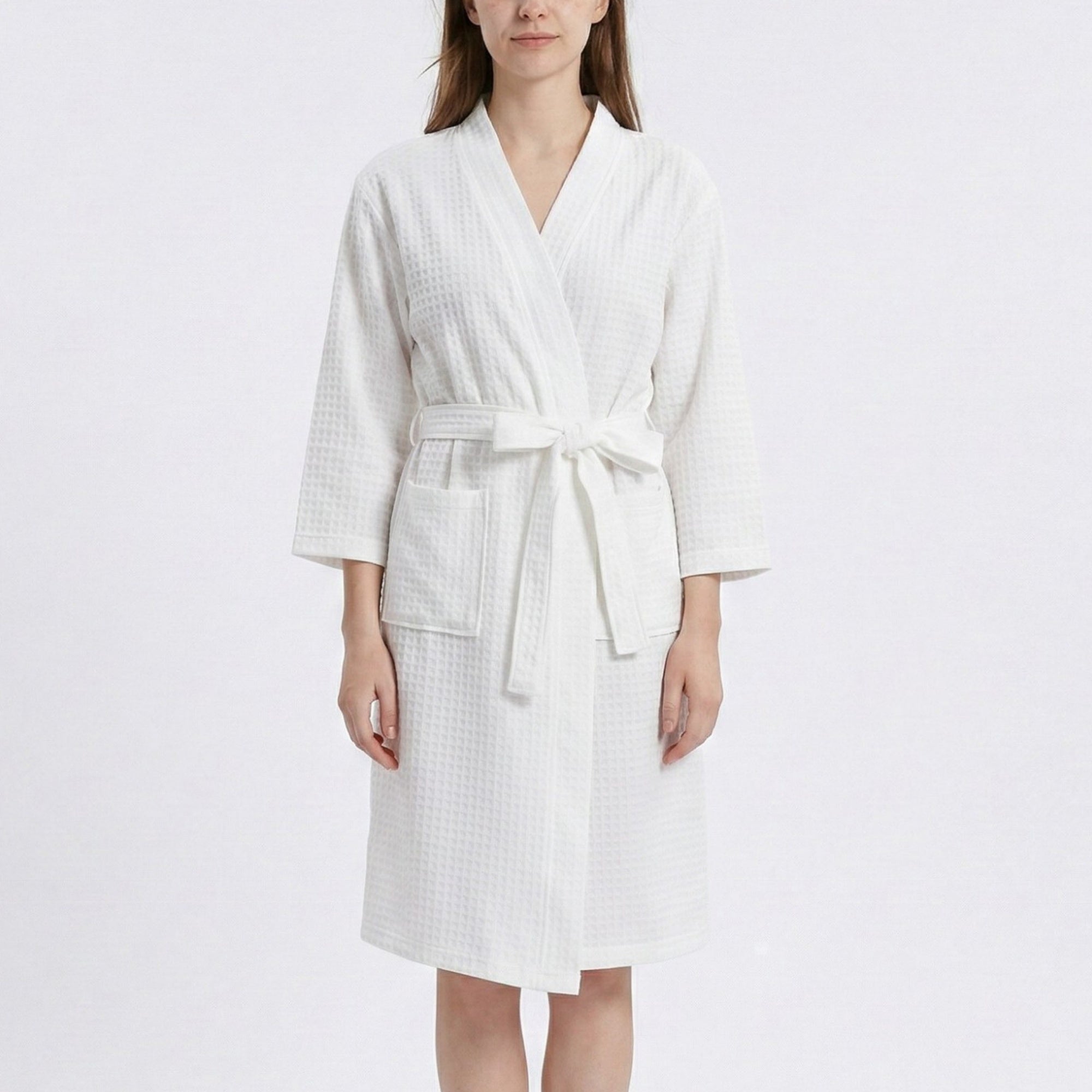 Anna-Kaci Women's Textured Knit Wrap Bathrobe with Three Quarter Sleeves Adjustable Waist Tie