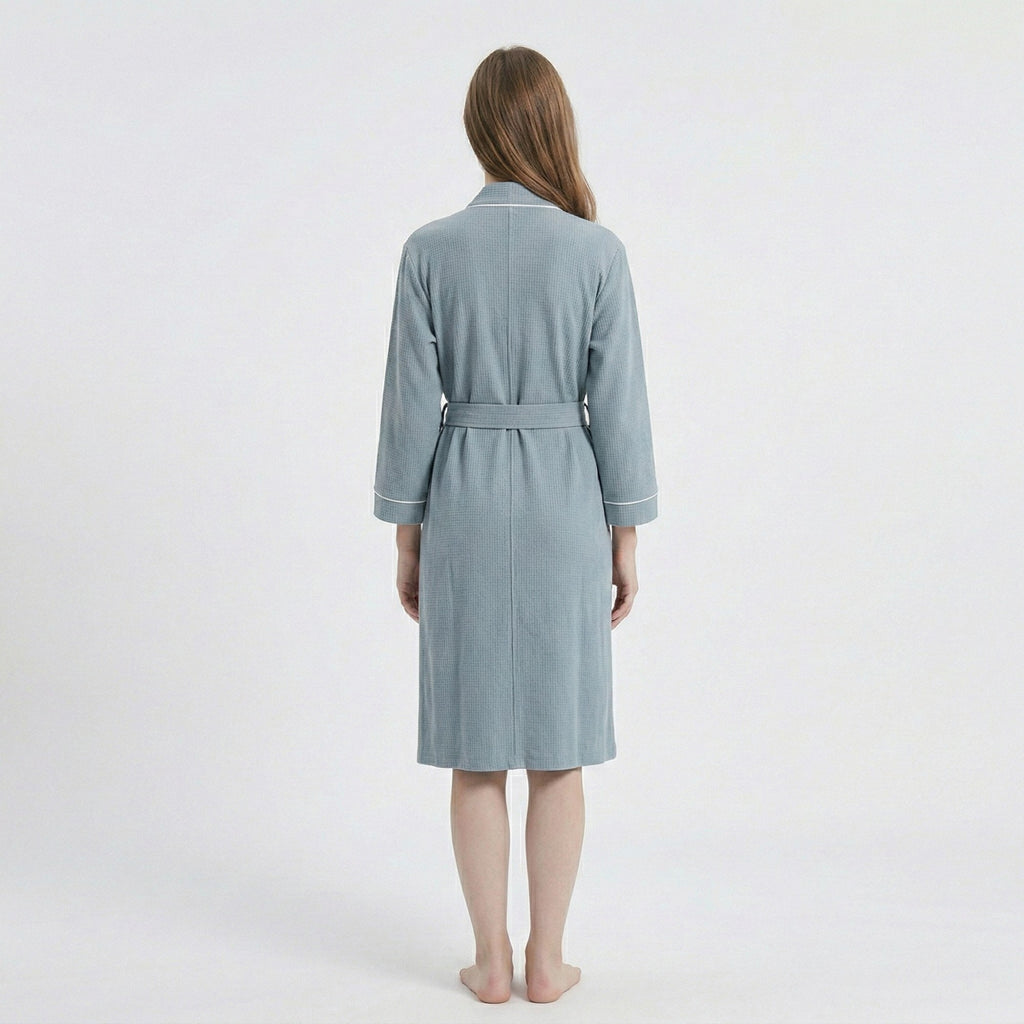 Anna-Kaci Waffle Knit Long Sleeve Bathrobe with Adjustable Waist Tie Belt and Front Patch Pockets
