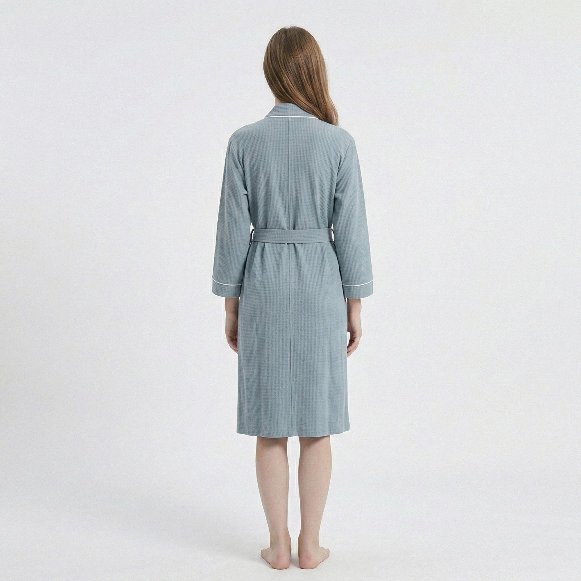 Anna-Kaci Waffle Knit Long Sleeve Bathrobe with Adjustable Waist Tie Belt and Front Patch Pockets
