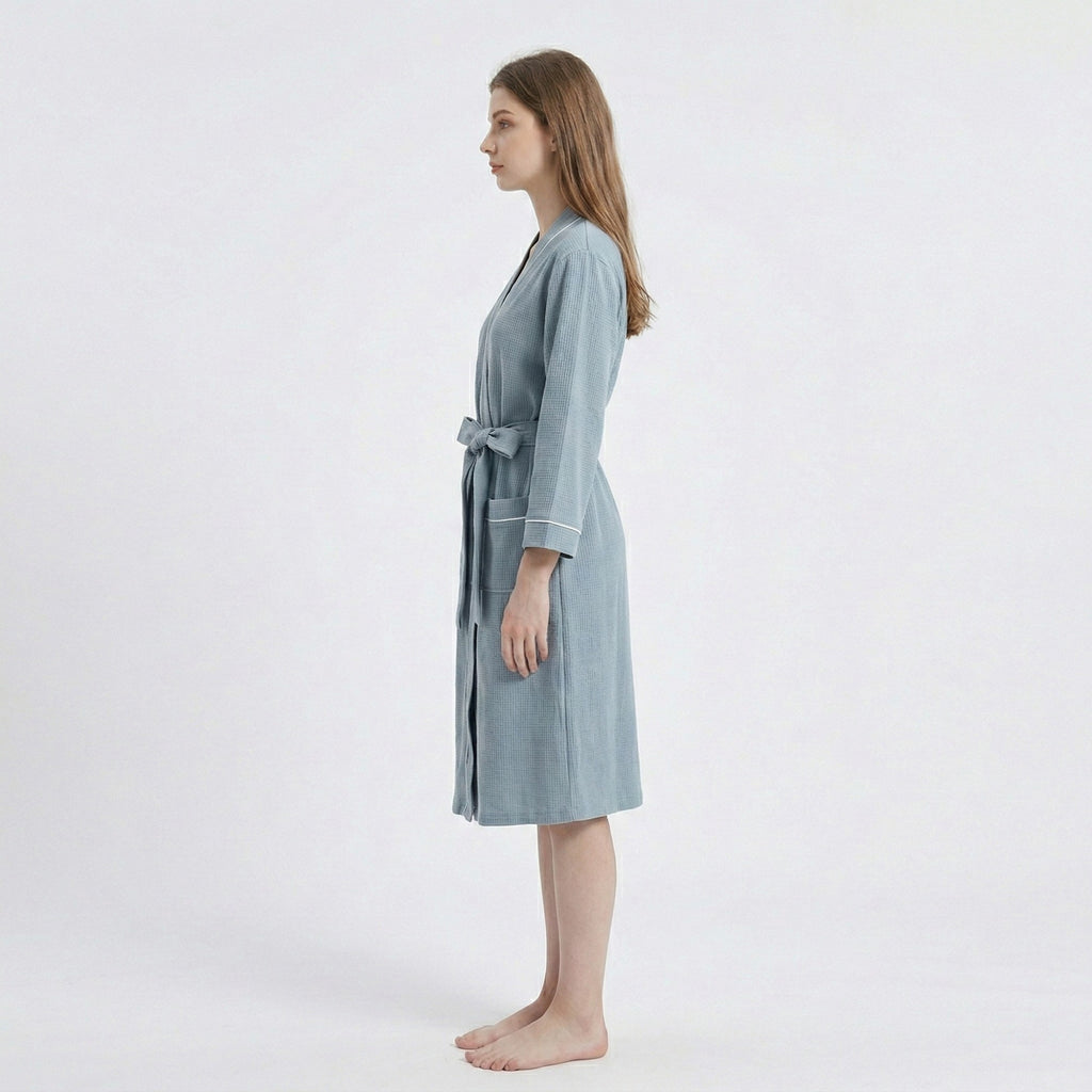 Anna-Kaci Waffle Knit Long Sleeve Bathrobe with Adjustable Waist Tie Belt and Front Patch Pockets