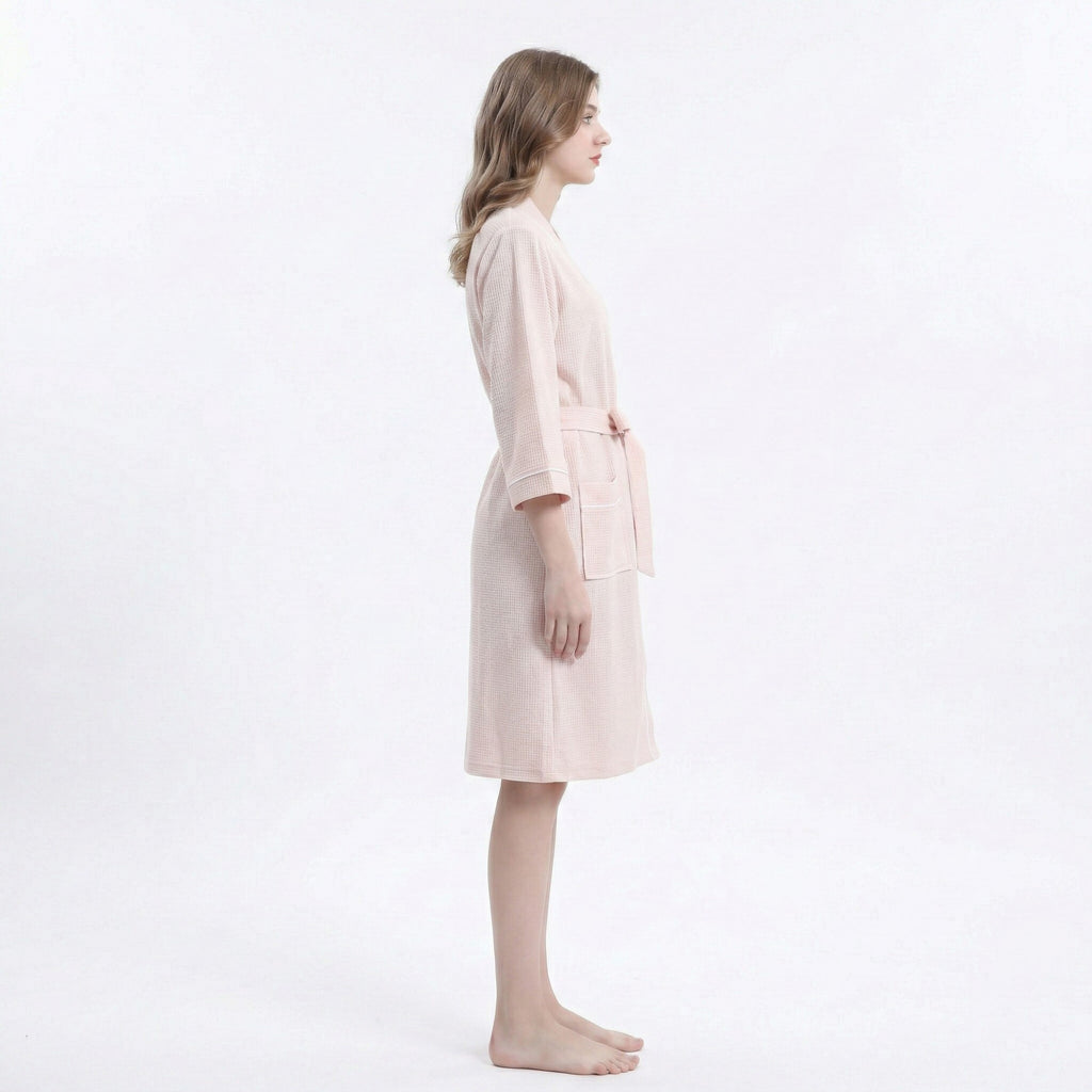 Anna-Kaci Waffle Knit Long Sleeve Bathrobe with Adjustable Waist Tie Belt and Front Patch Pockets
