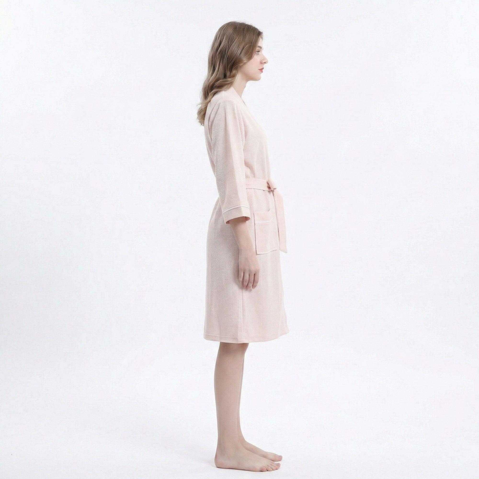 Anna-Kaci Waffle Knit Long Sleeve Bathrobe with Adjustable Waist Tie Belt and Front Patch Pockets
