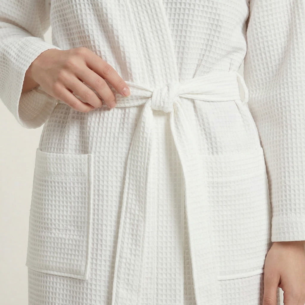 Anna-Kaci Waffle Knit Long Sleeve Bathrobe with Adjustable Waist Tie Belt and Front Patch Pockets